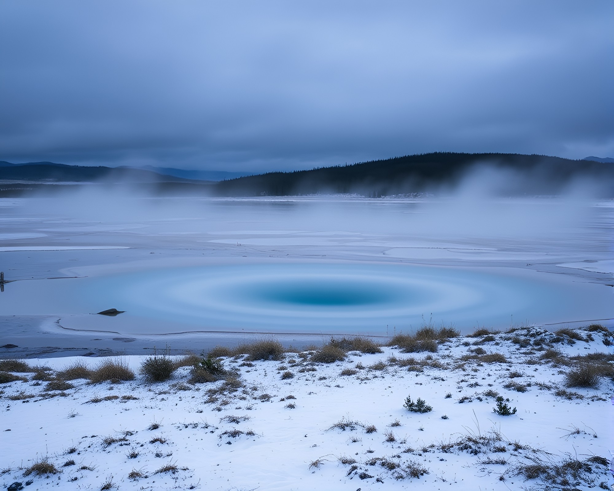 Arctic Blue Geyser Field Framed in Long Exposure – free AI stock image