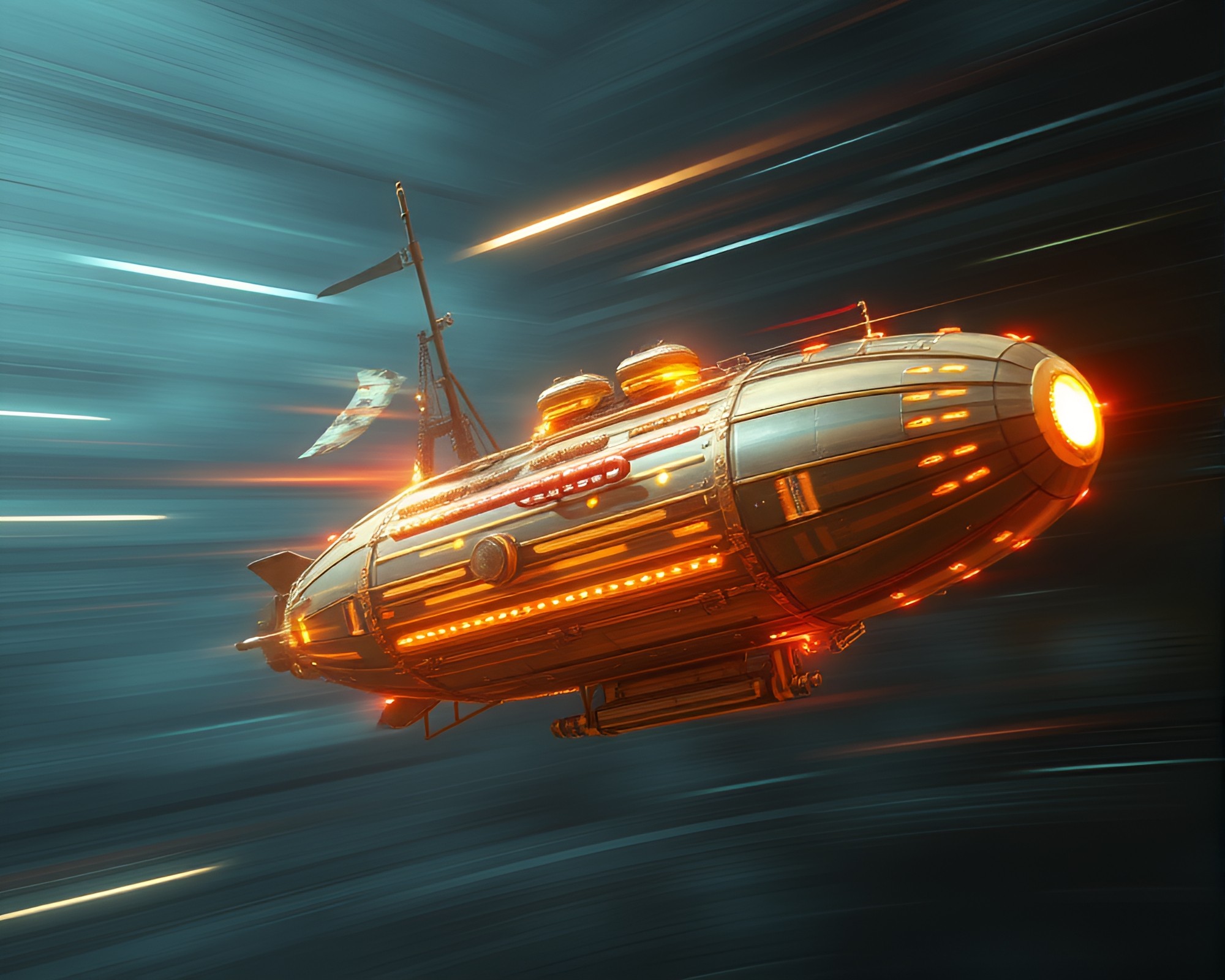 Steampunk Airship Racing Through Topaz Skies – free AI stock image