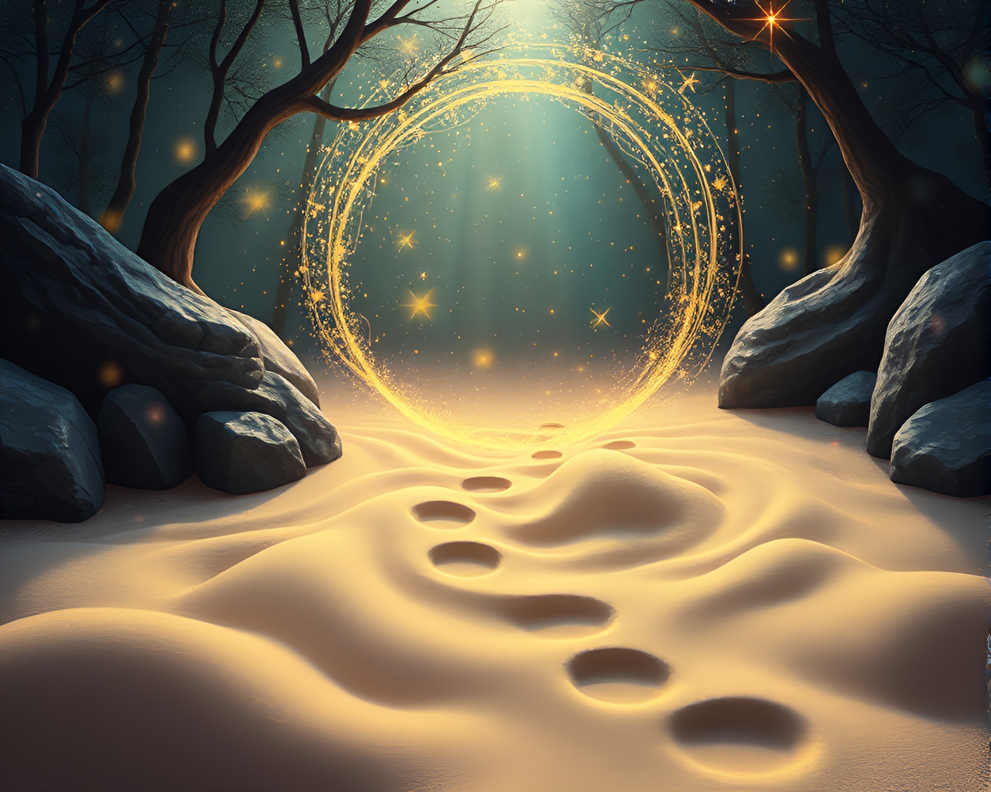 Futuristic Zen Garden with Sand Swirl Pattern – free AI stock image
