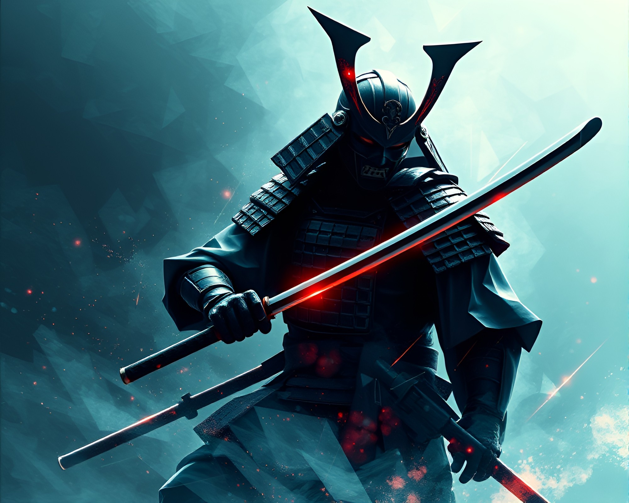 Phosphorescent Samurai Warrior in Geometric Abstraction – free AI stock image