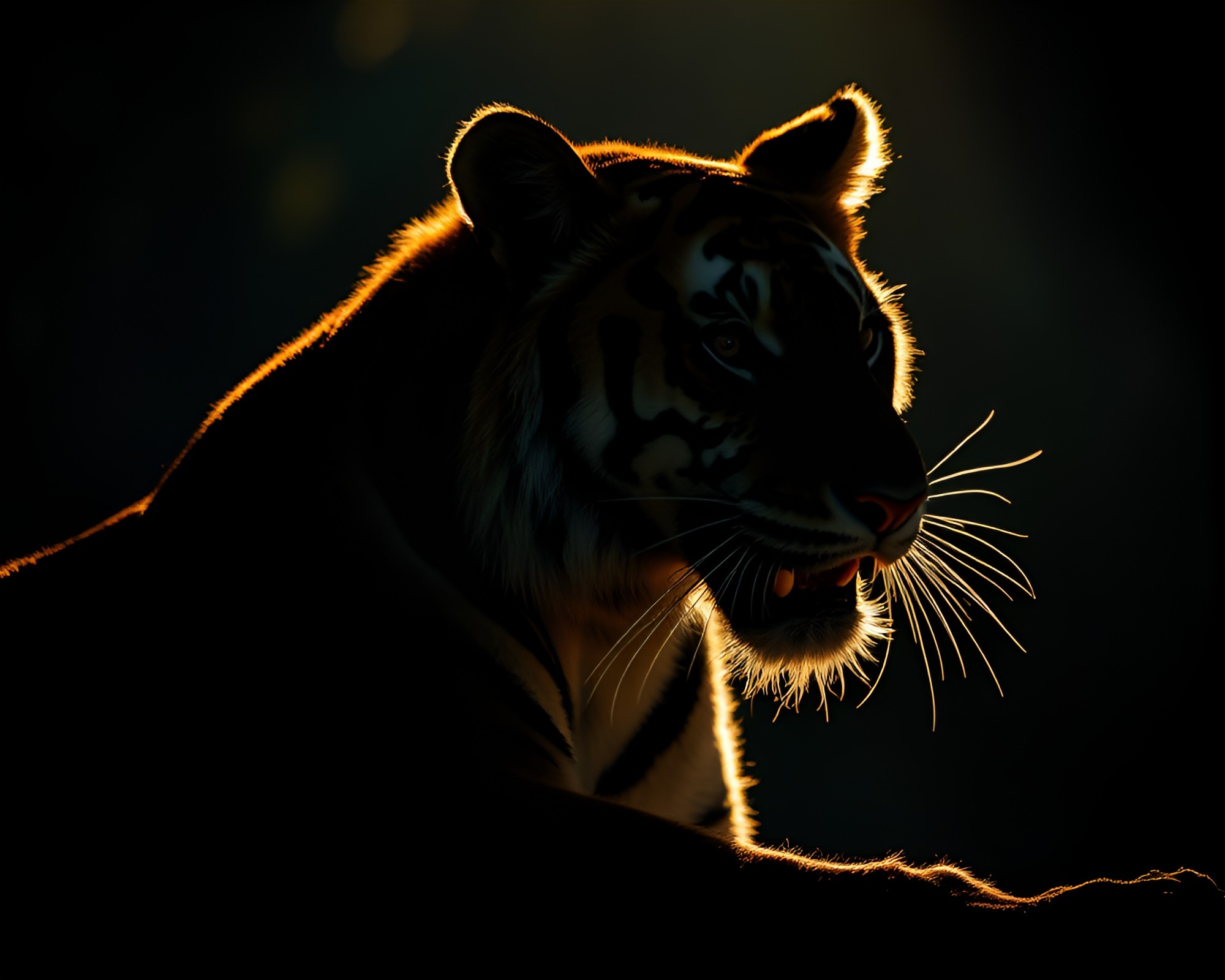 Majestic Tiger Silhouette in Glossy Macro Photography – free AI stock image