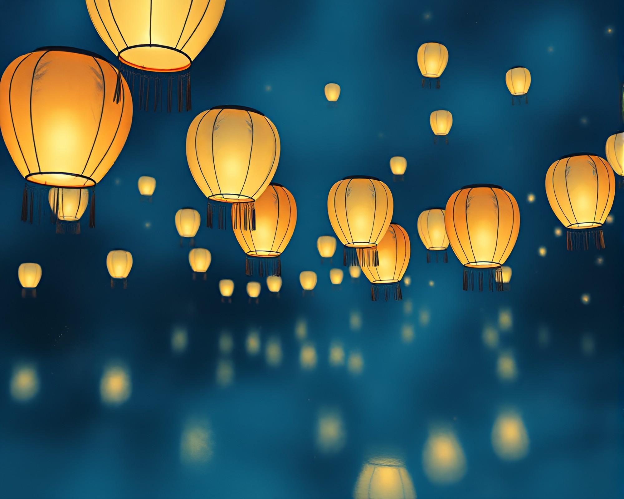 Ethereal Lanterns Floating in Cosmic Egg Tempera Dance – free AI stock image
