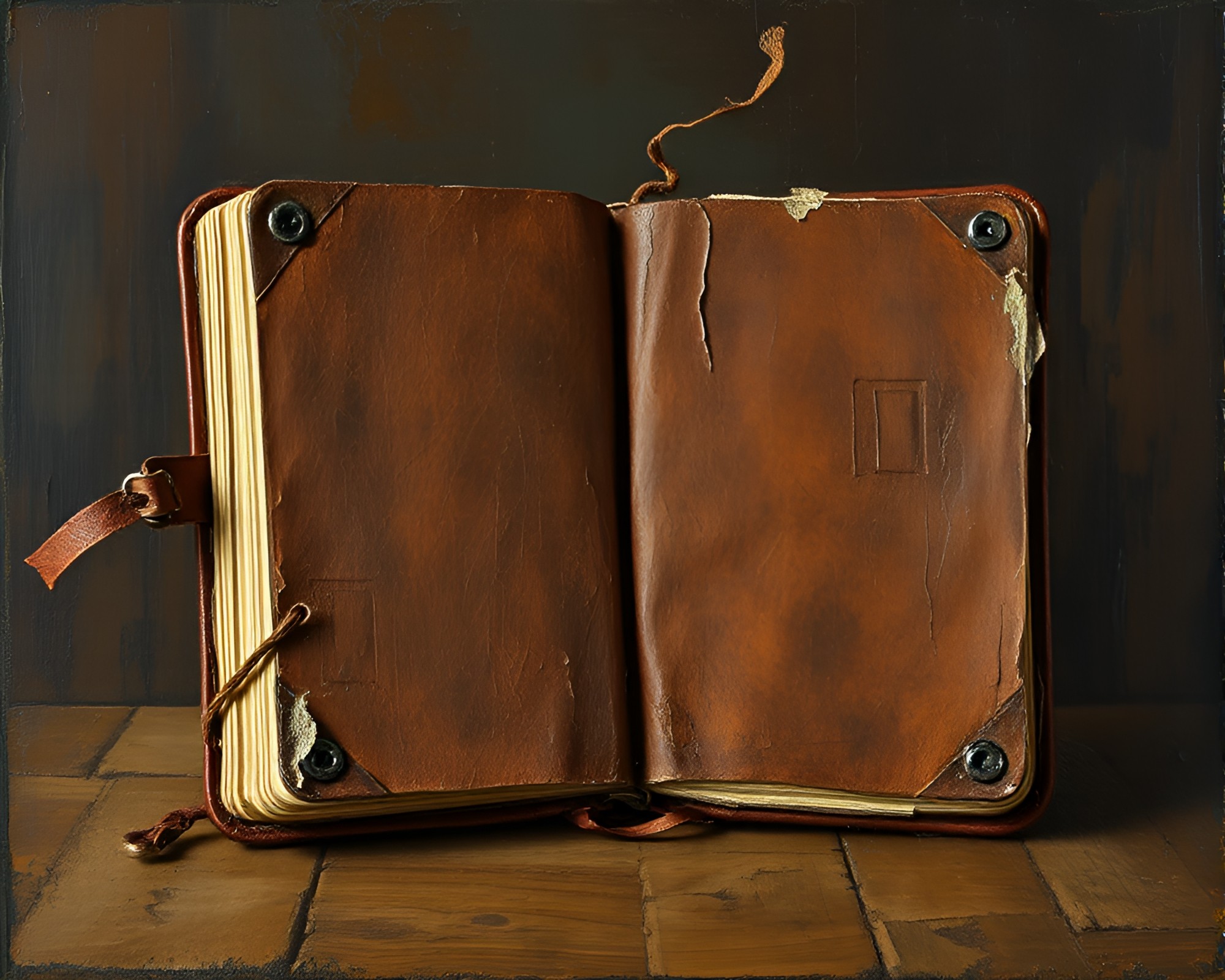 Expressionist Leather-Bound Diary Studio Portrait – free AI stock image