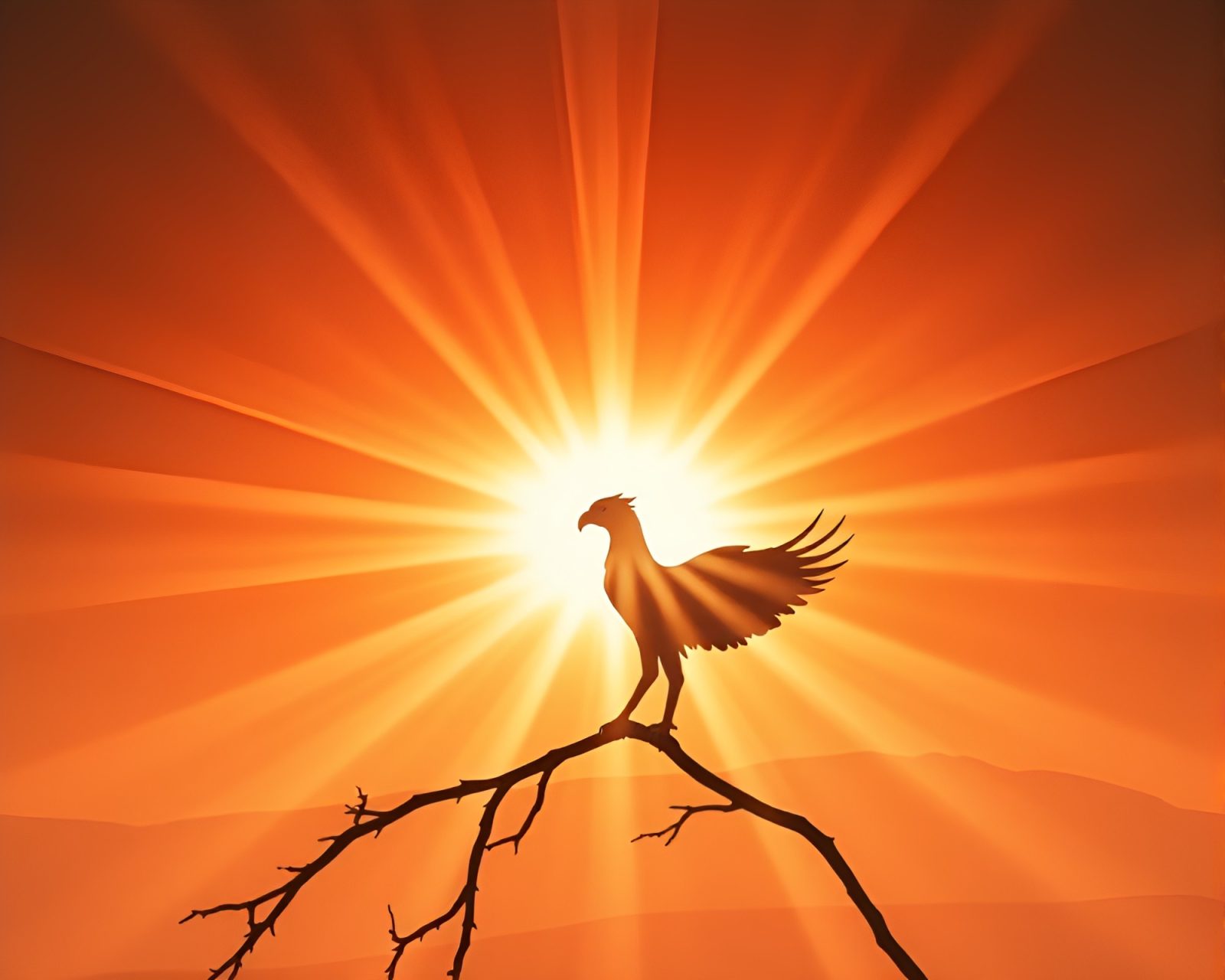 Vibrant Phoenix in tight crop, illuminated by sunbeam rays