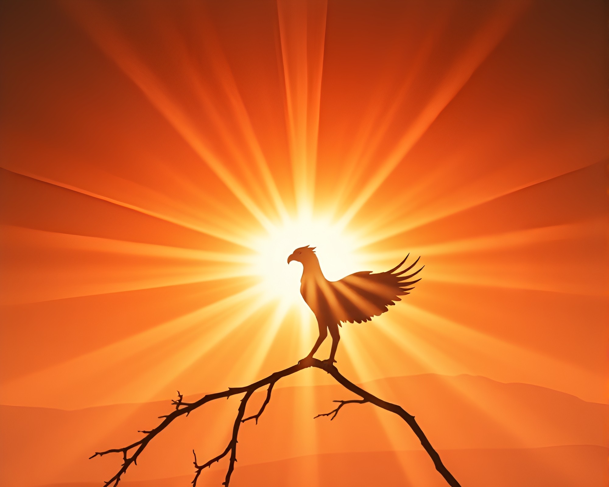 Majestic Phoenix Bursting Through Sunbeam Rays – free AI stock image