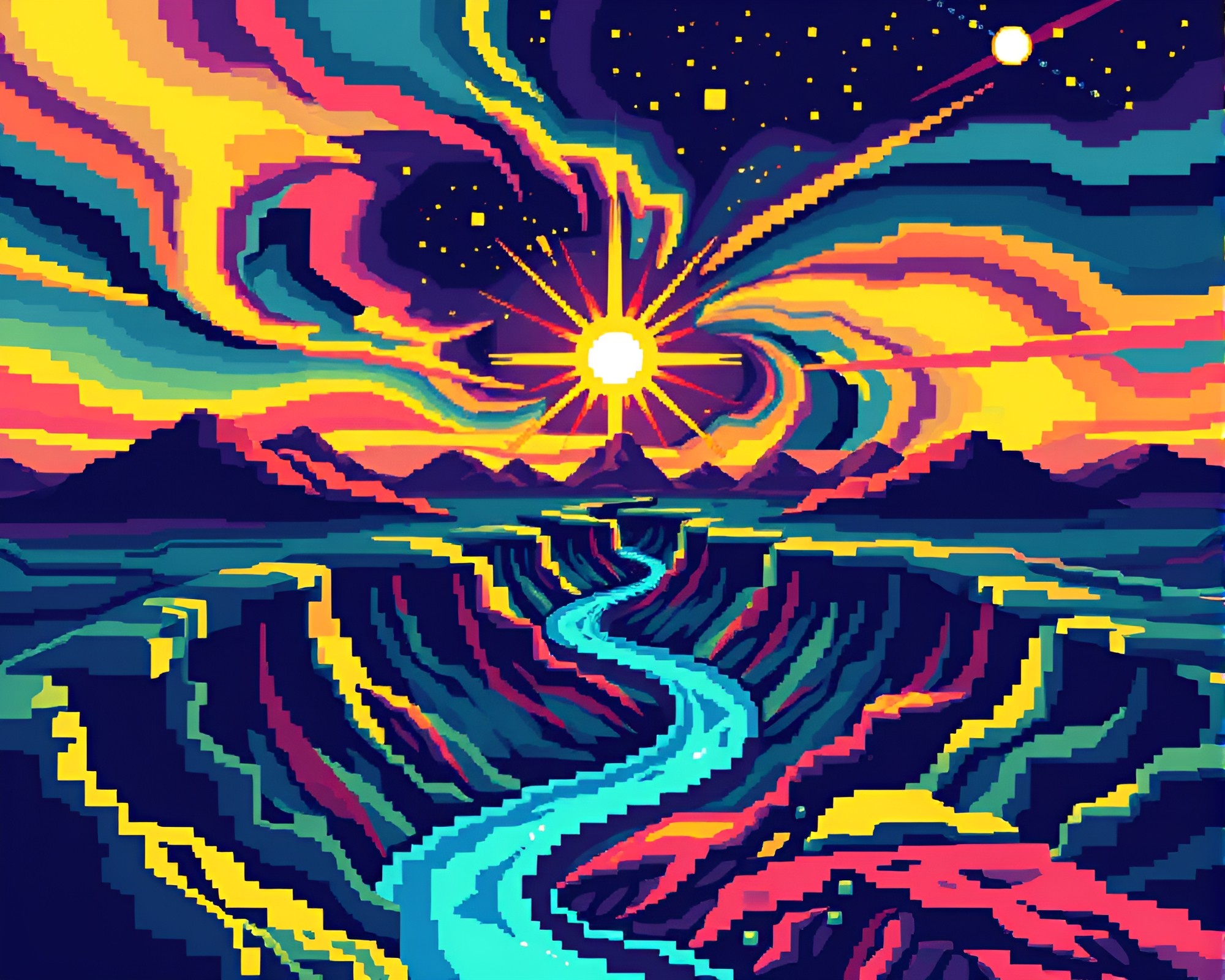 Twisted Vortex Plateau Bursting with Retro Pixel Art – free AI stock image