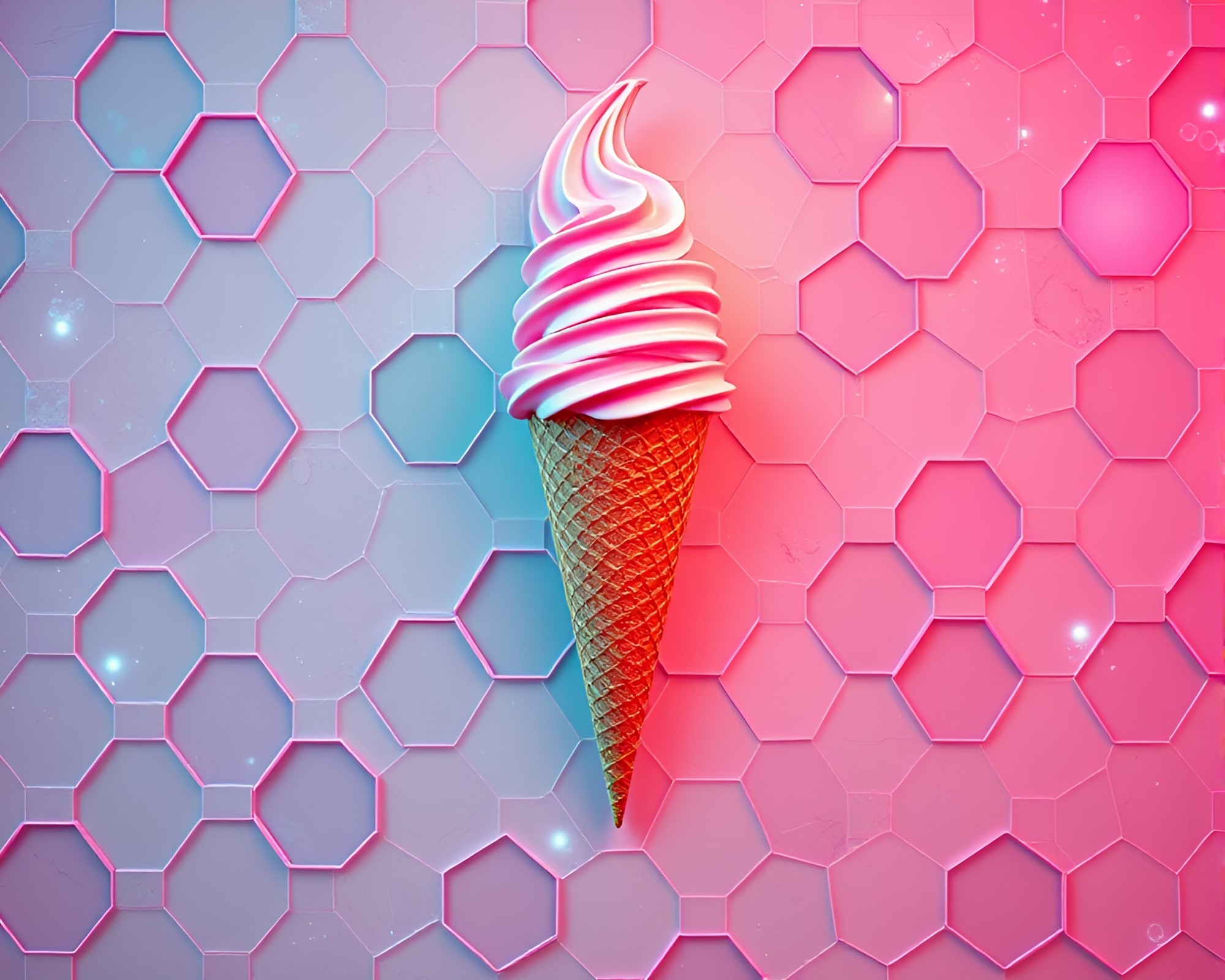 Gelato Cone Hexagonal Tiling in Snow-Kissed Retrowave Style – free AI stock image