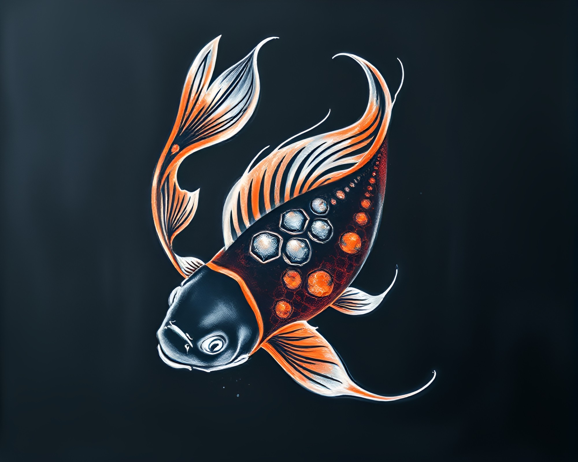 Chalk Scrawls with Ink Wash Koi Fish Silhouette – free AI stock image