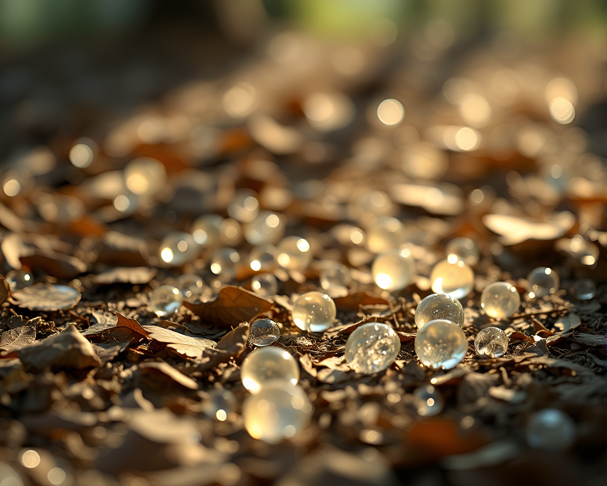 Crystal Floating Above Leaf litter with Rim Lighting – free AI stock image