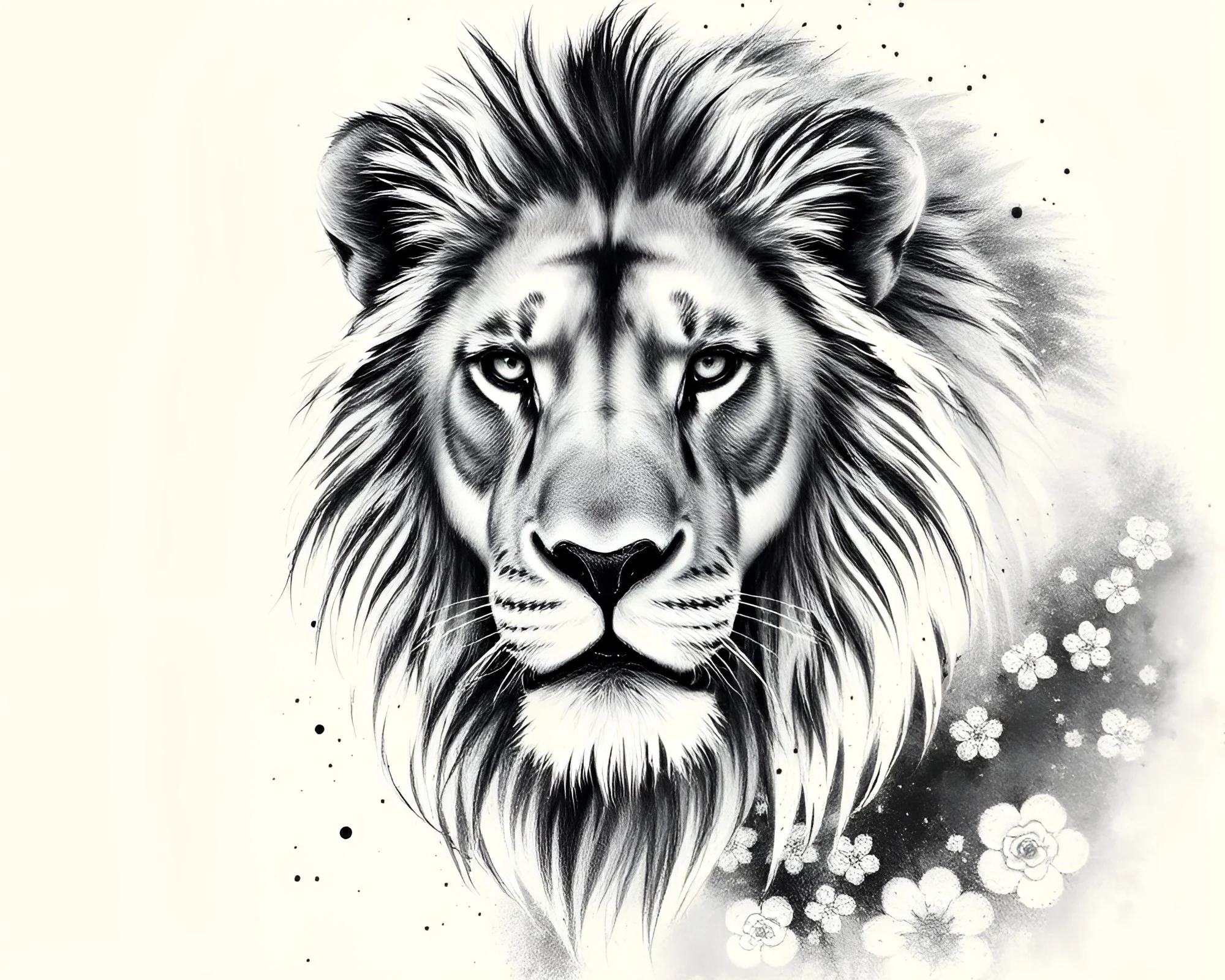 Surreal Lion in Dreamy Splatter Crosshatch Composition