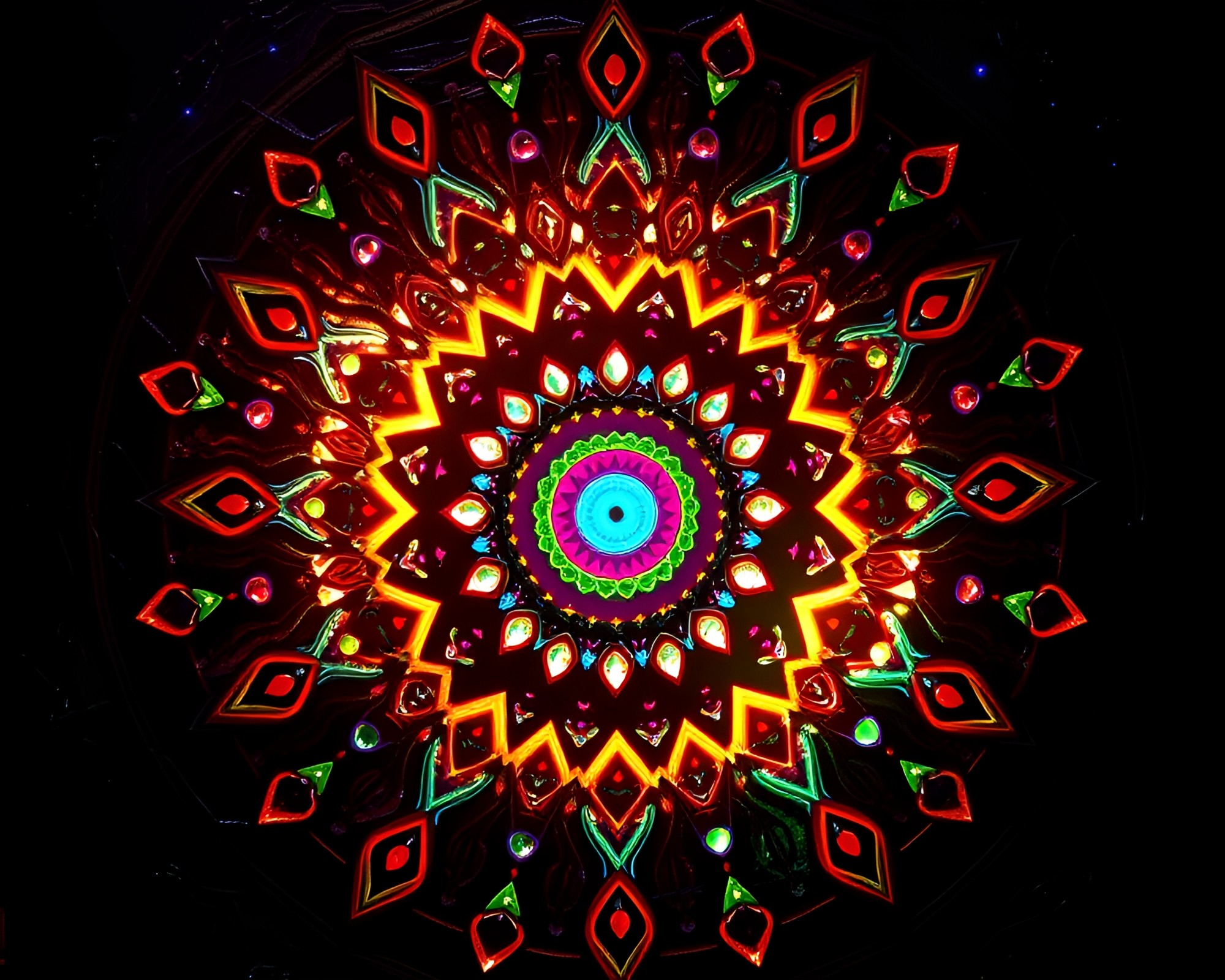 Oil Slick Rainbow Mandala Glows in Mosaic Light – free AI stock image