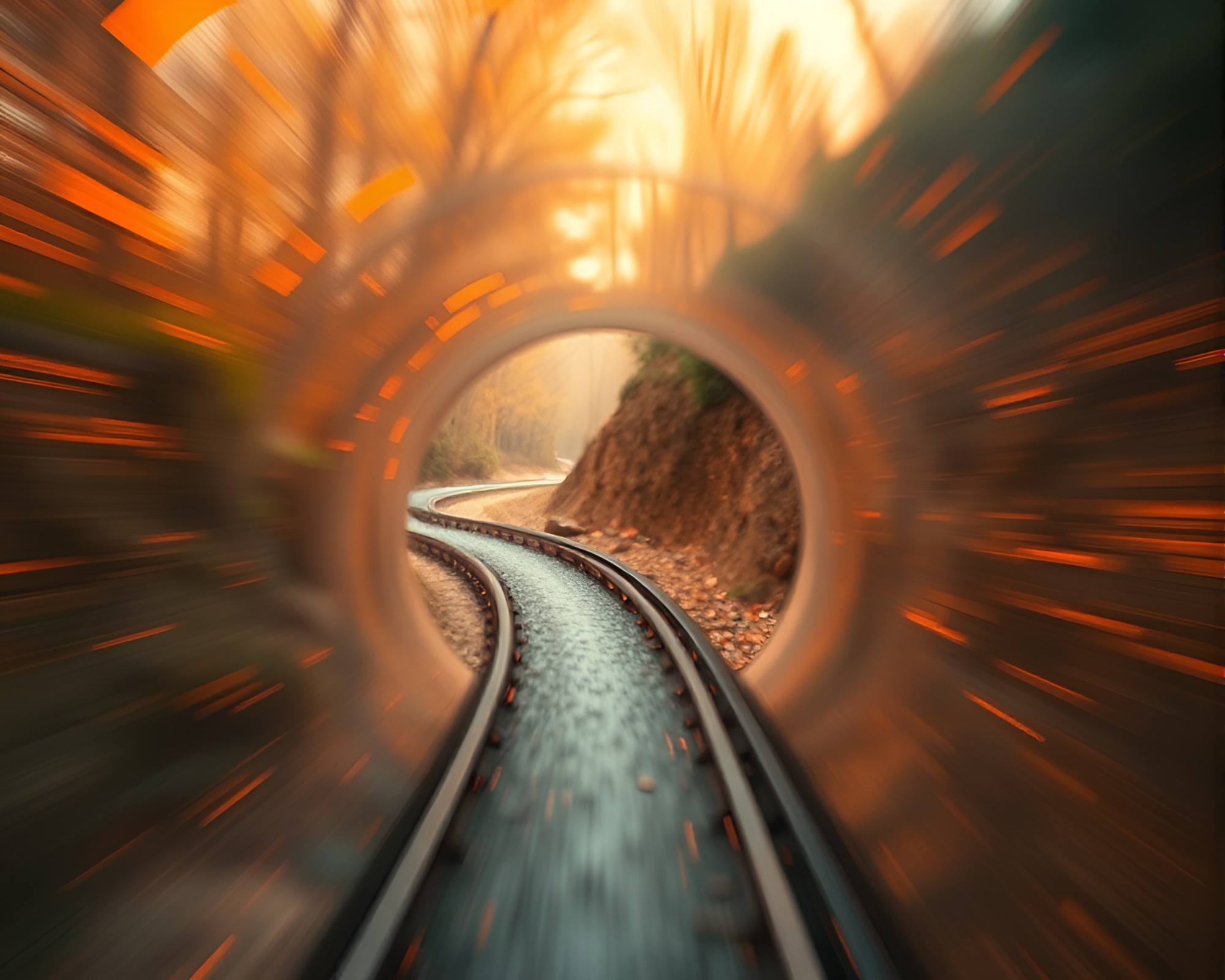 Burnt Orange Glass Tunnel Miniature Zoom Burst – free AI stock image