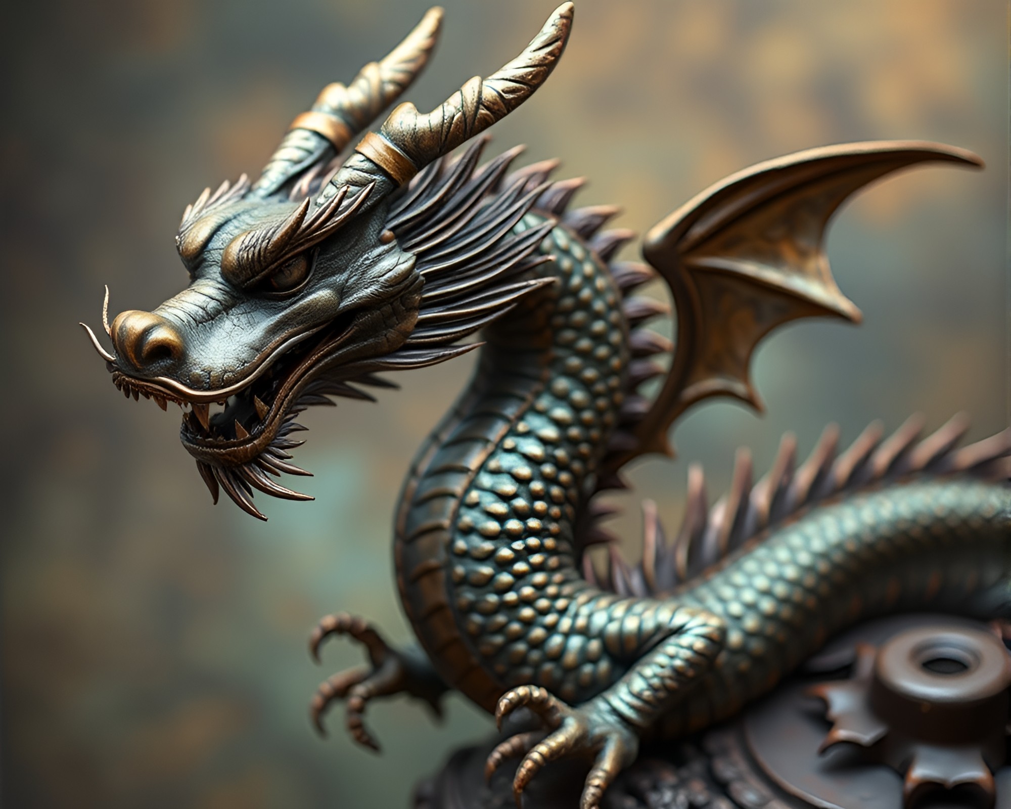 Bronze Dragon Patina: Surreal Style – free AI stock image