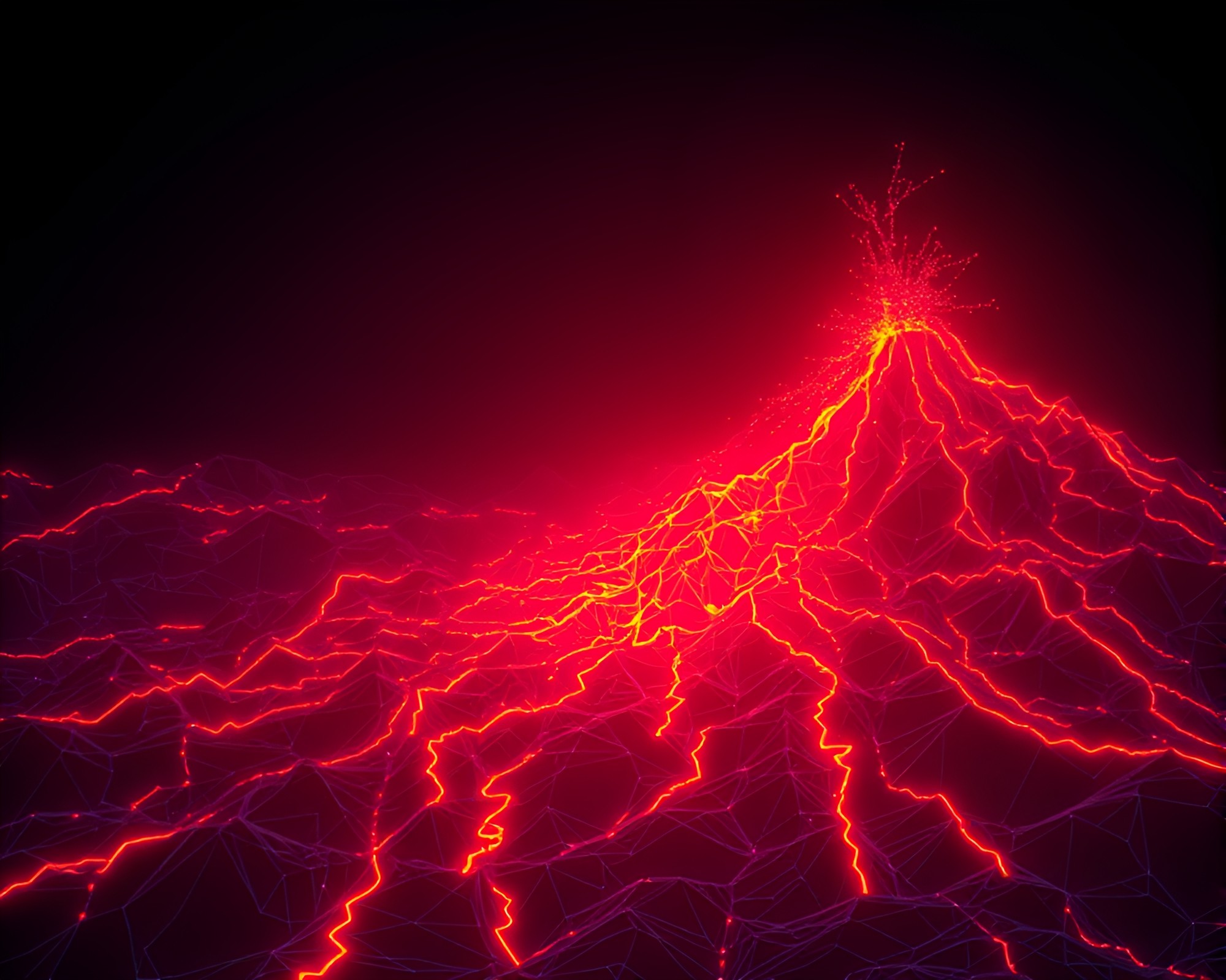 Volcano Glow: Neon Wireframe Voxel Optical Illusion – free AI stock image