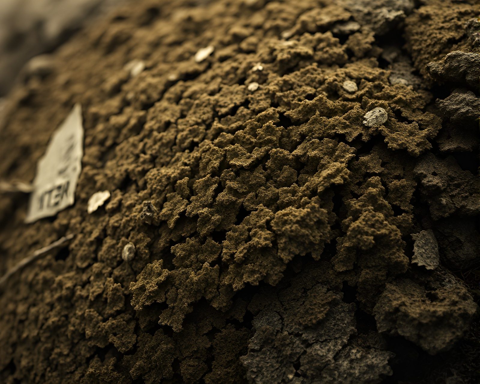 Sepia-toned mystical lichen texture magic circle in dim light