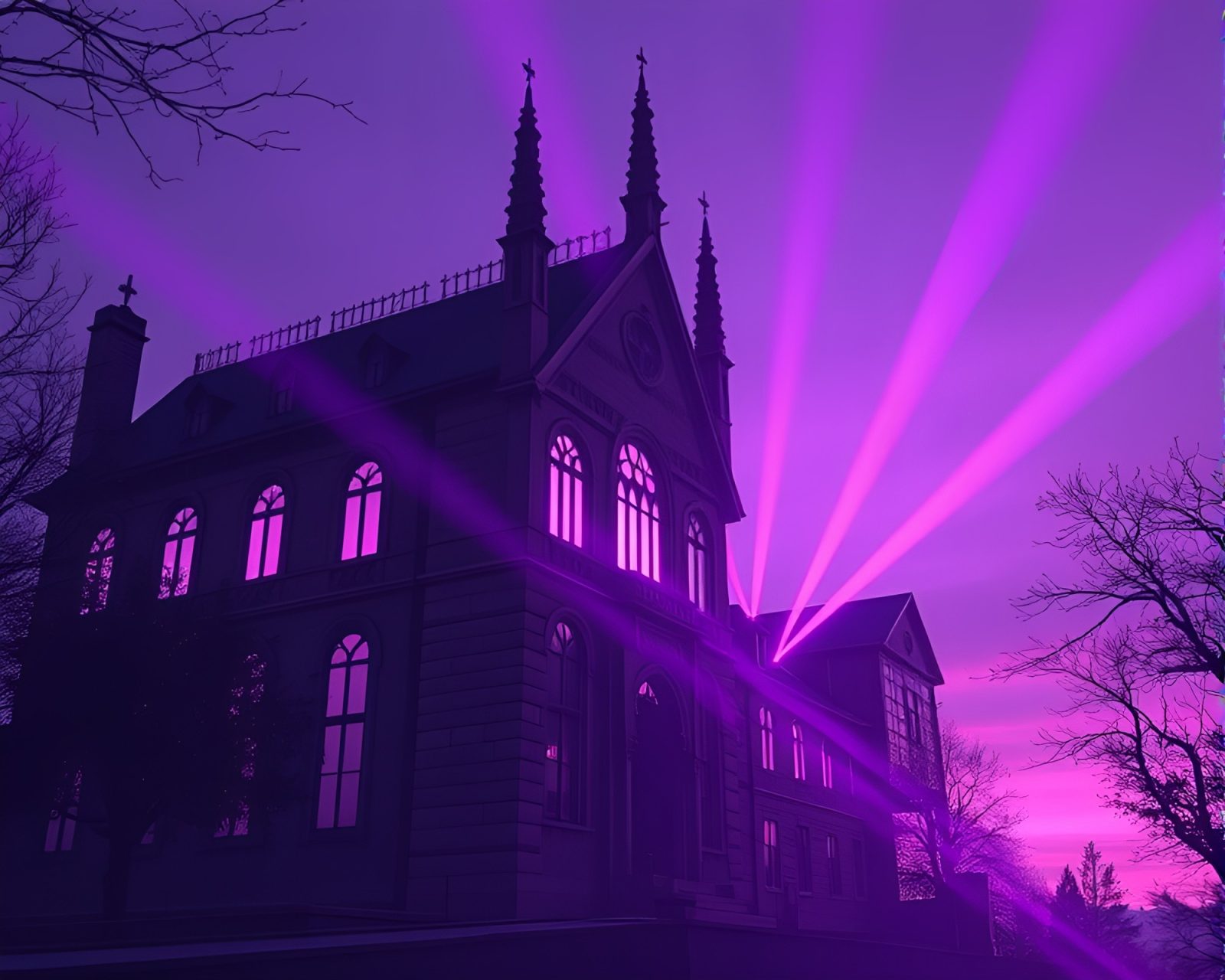 Architectural rendering of goblin lair with purple laser lights