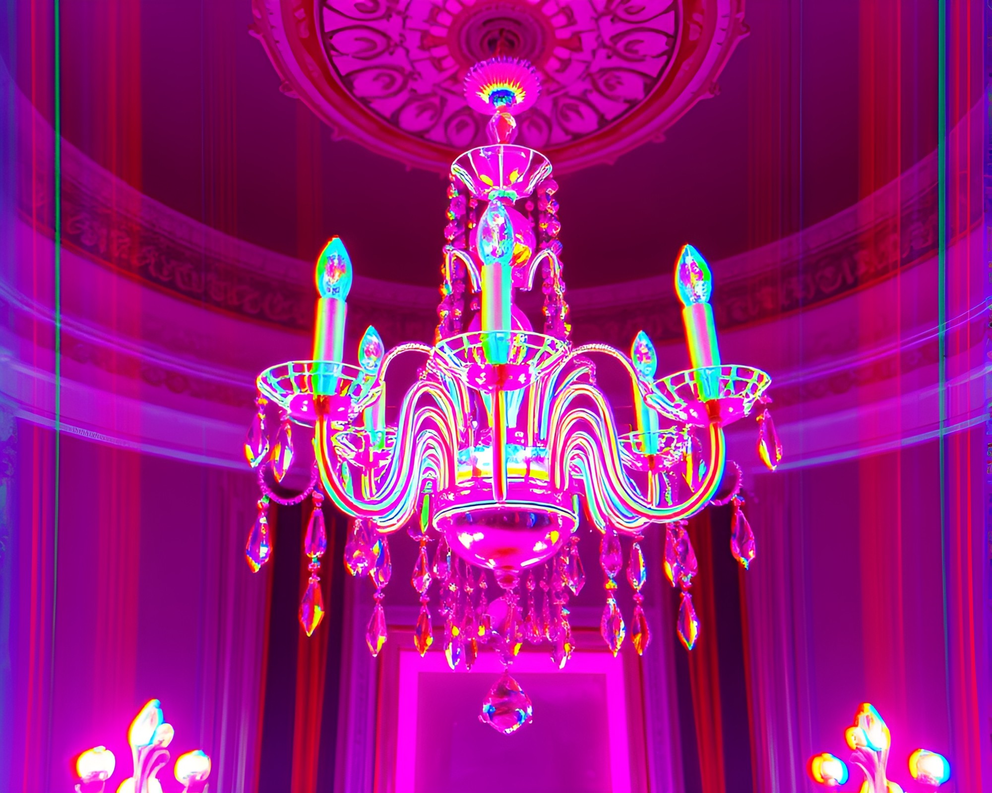Glitch Art Chandelier in Thermal Imaging Colors – free AI stock image