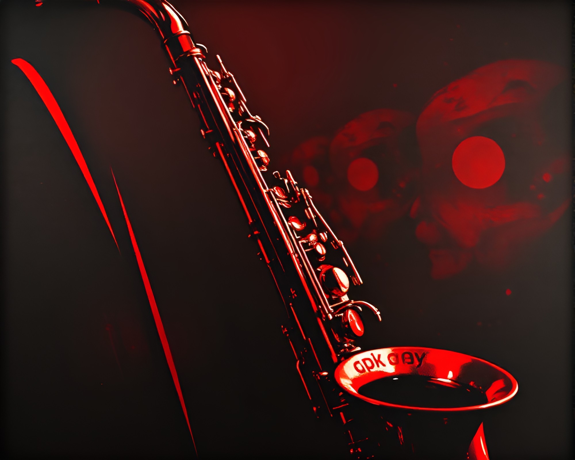 Saxophone Prism Refracting Monochrome Red Jazz Symphony – free AI stock image