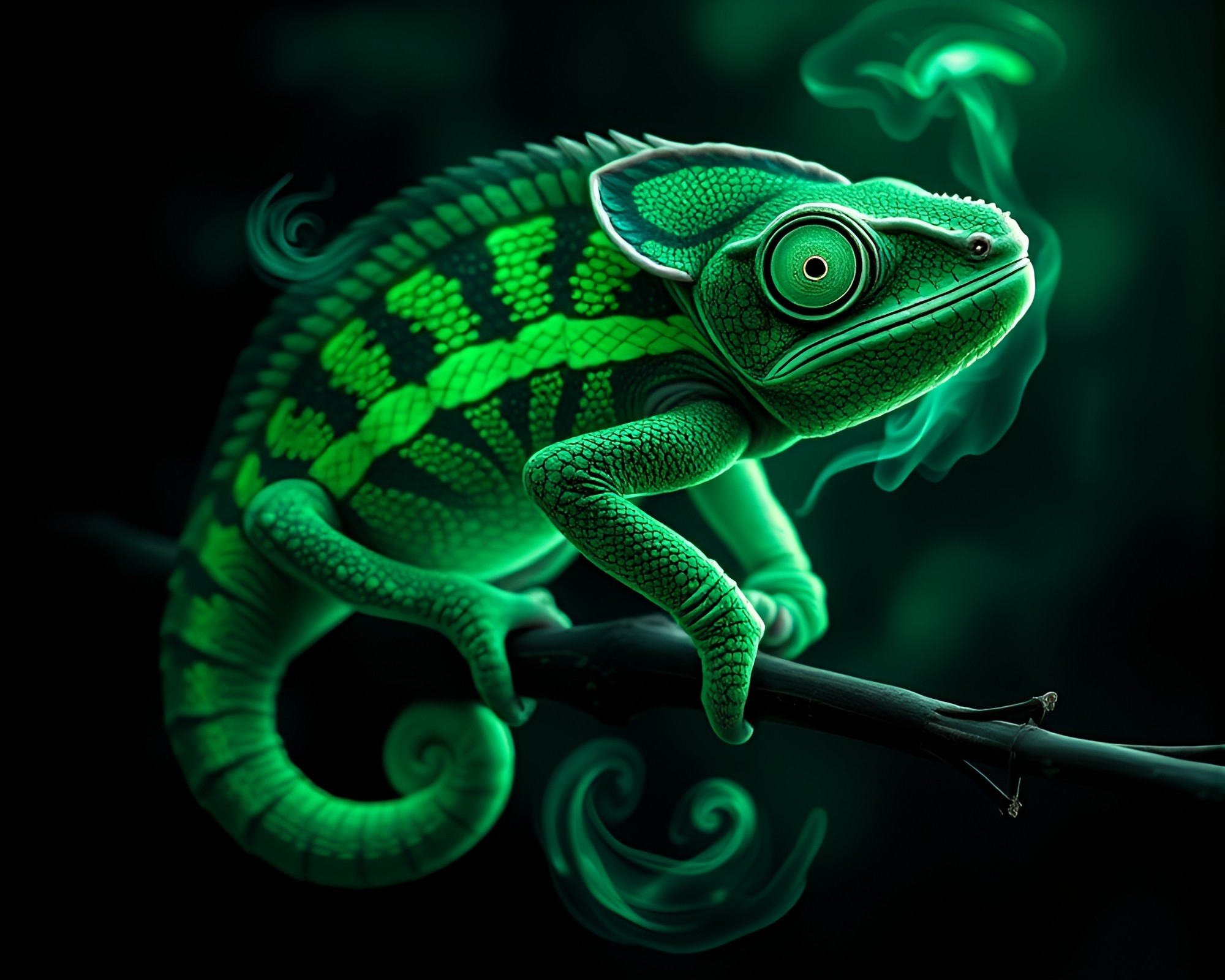Chameleon Tattoos in Emerald Green Steam Vapor – free AI stock image