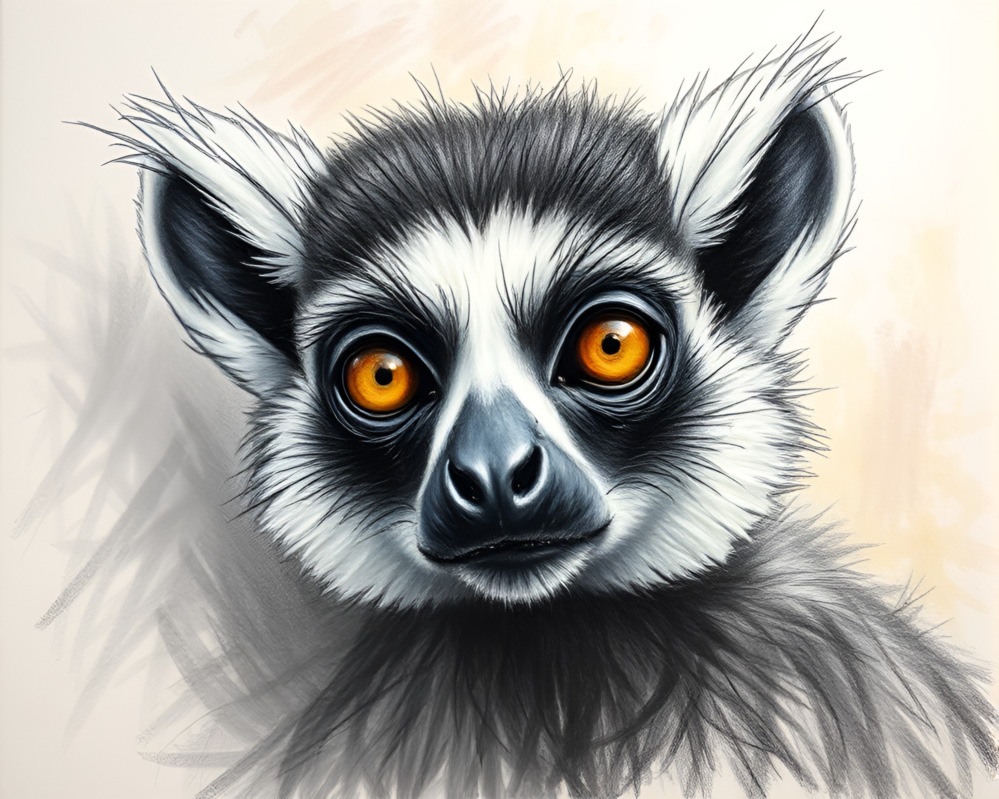 Lemur In Conté Crayon Rim Lighting Portrait – free AI stock image