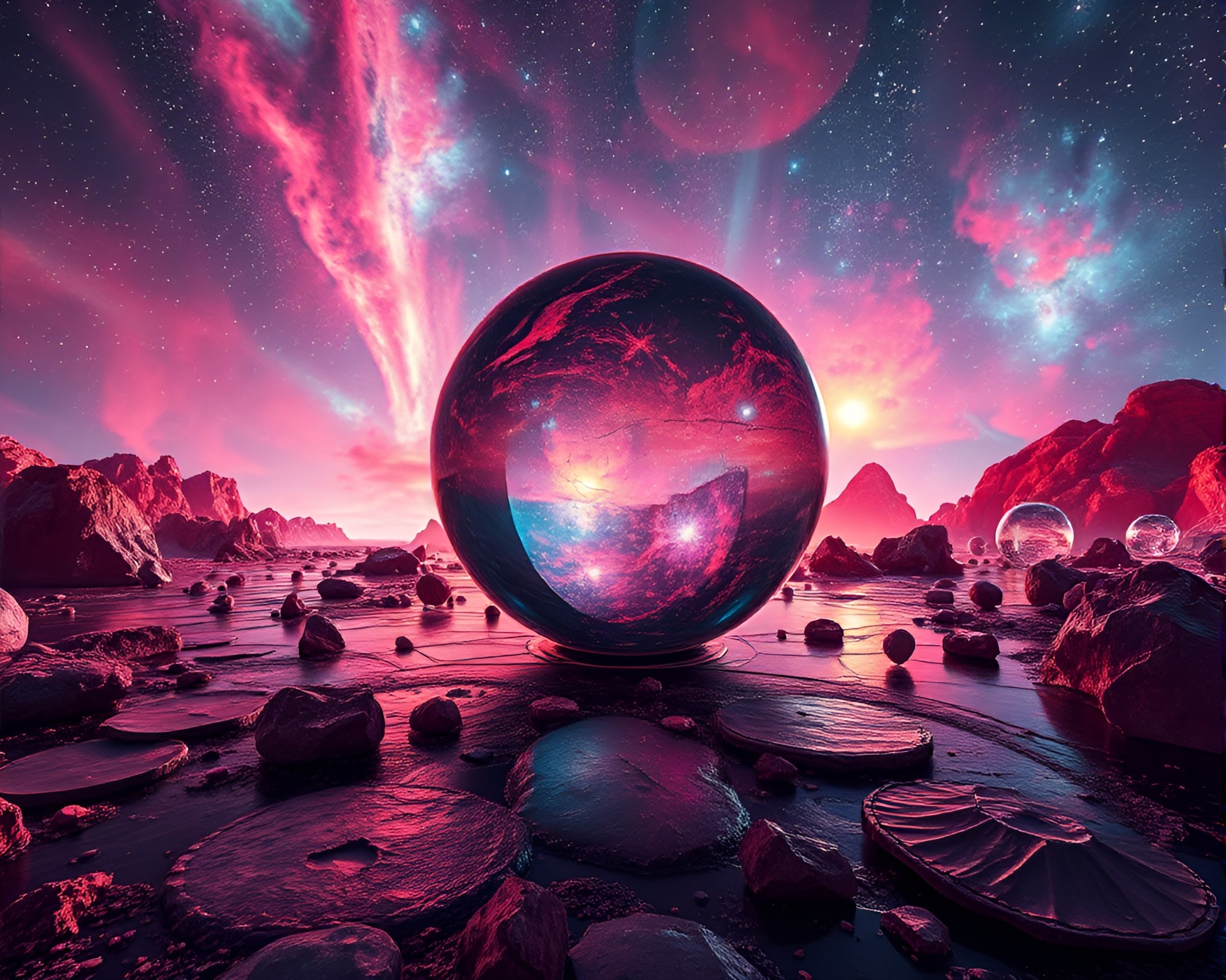 Cosmic Rainbow Space Habitat in Infrared Glass Distortion – free AI stock image