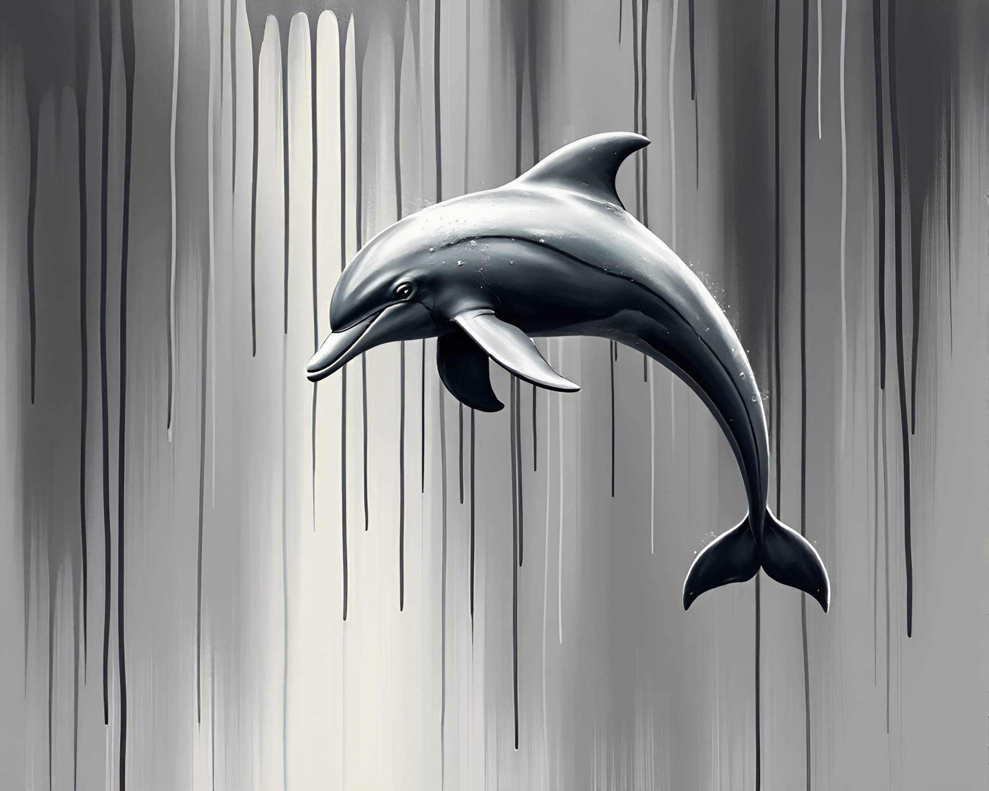 Retrowave Amazon River Dolphin with Graphite Gray Paint Drips – free AI stock image