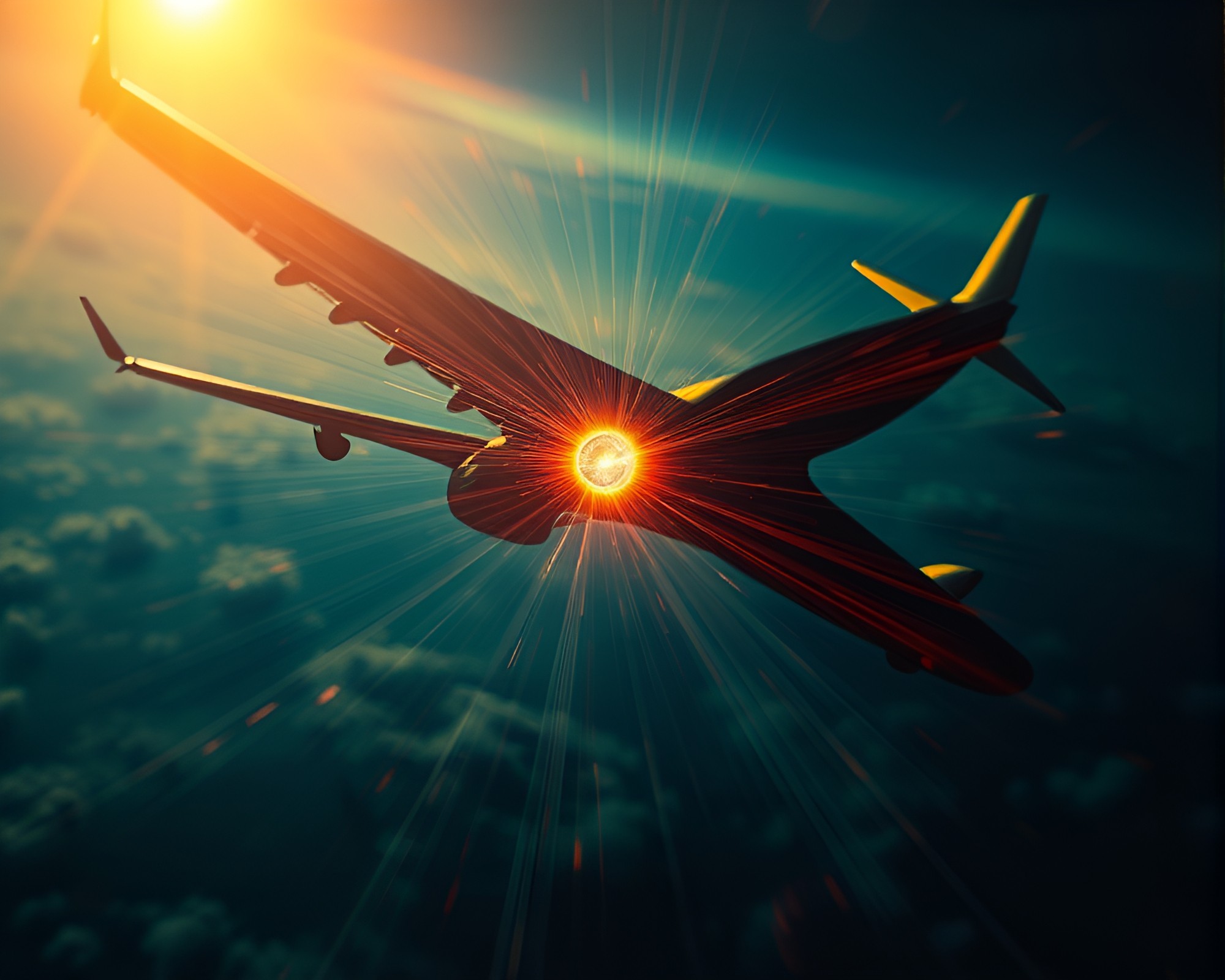 Fiber Optic Airplane Soaring Through Lens Vignette – free AI stock image