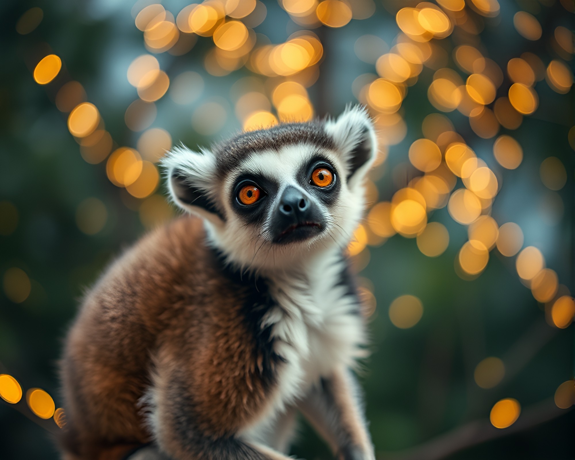 Lemur Wonderland: Bokeh Lights Aerial View – free AI stock image
