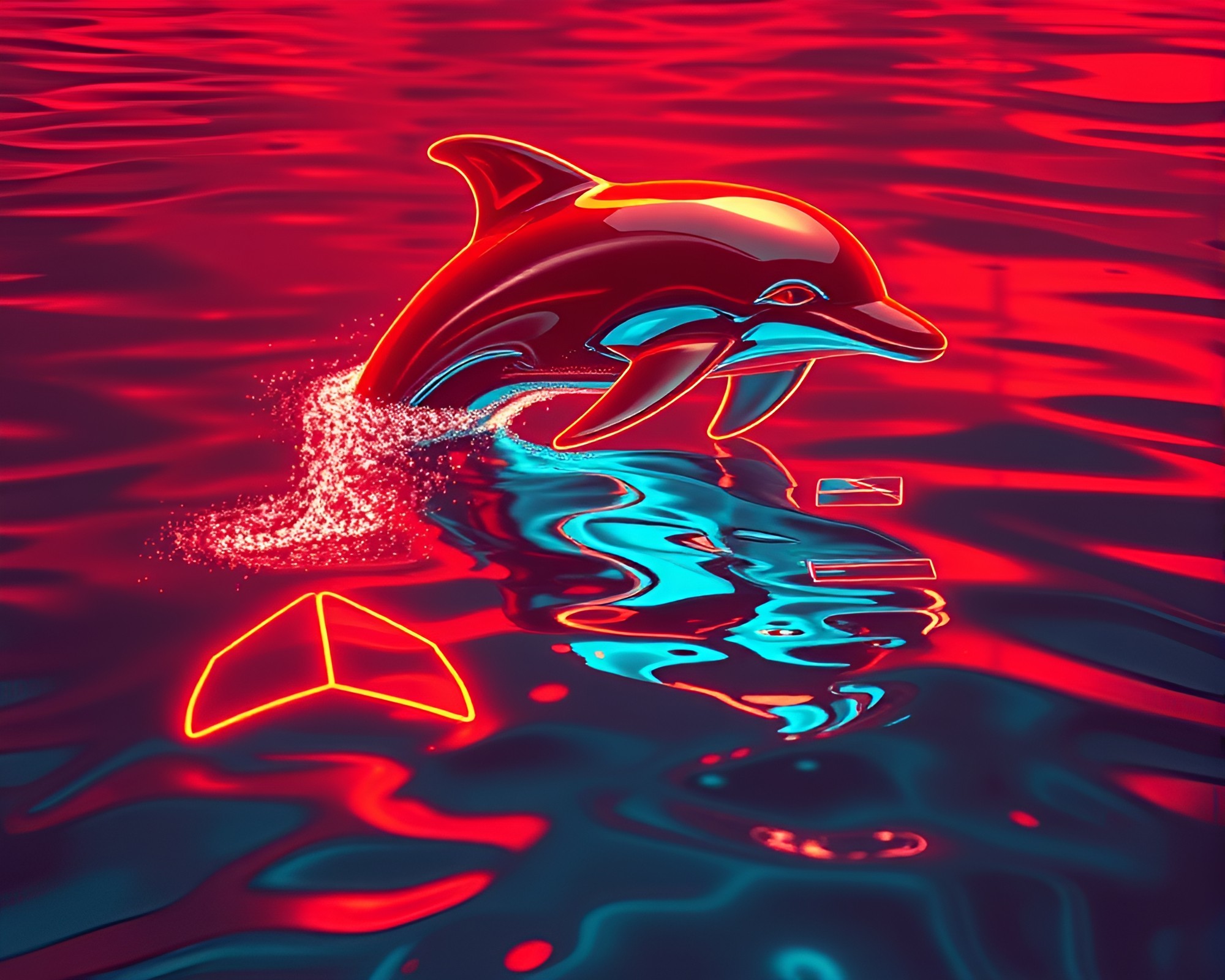 Futuristic Dolphin in Copper Neon Reflections – free AI stock image