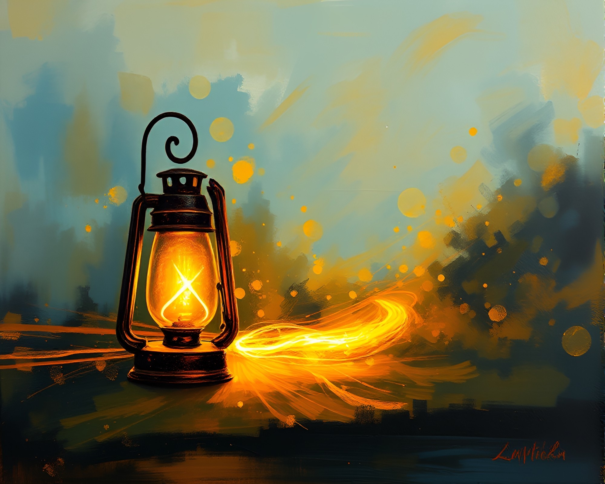 Expressive Oil Lantern Car Light Trails Painting – free AI stock image