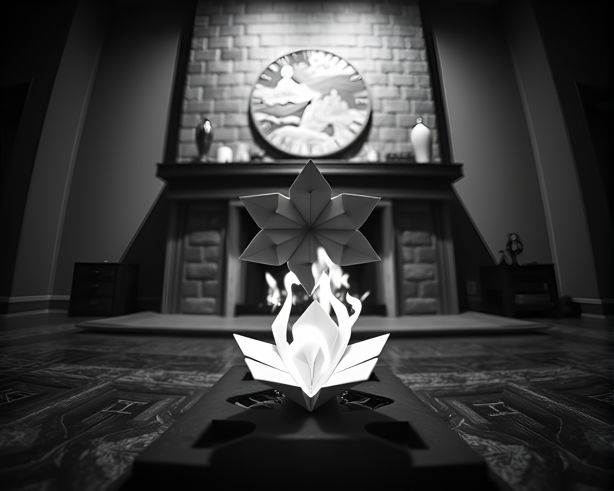 Mystical Origami Flower by Fireplace Glow – free AI stock image