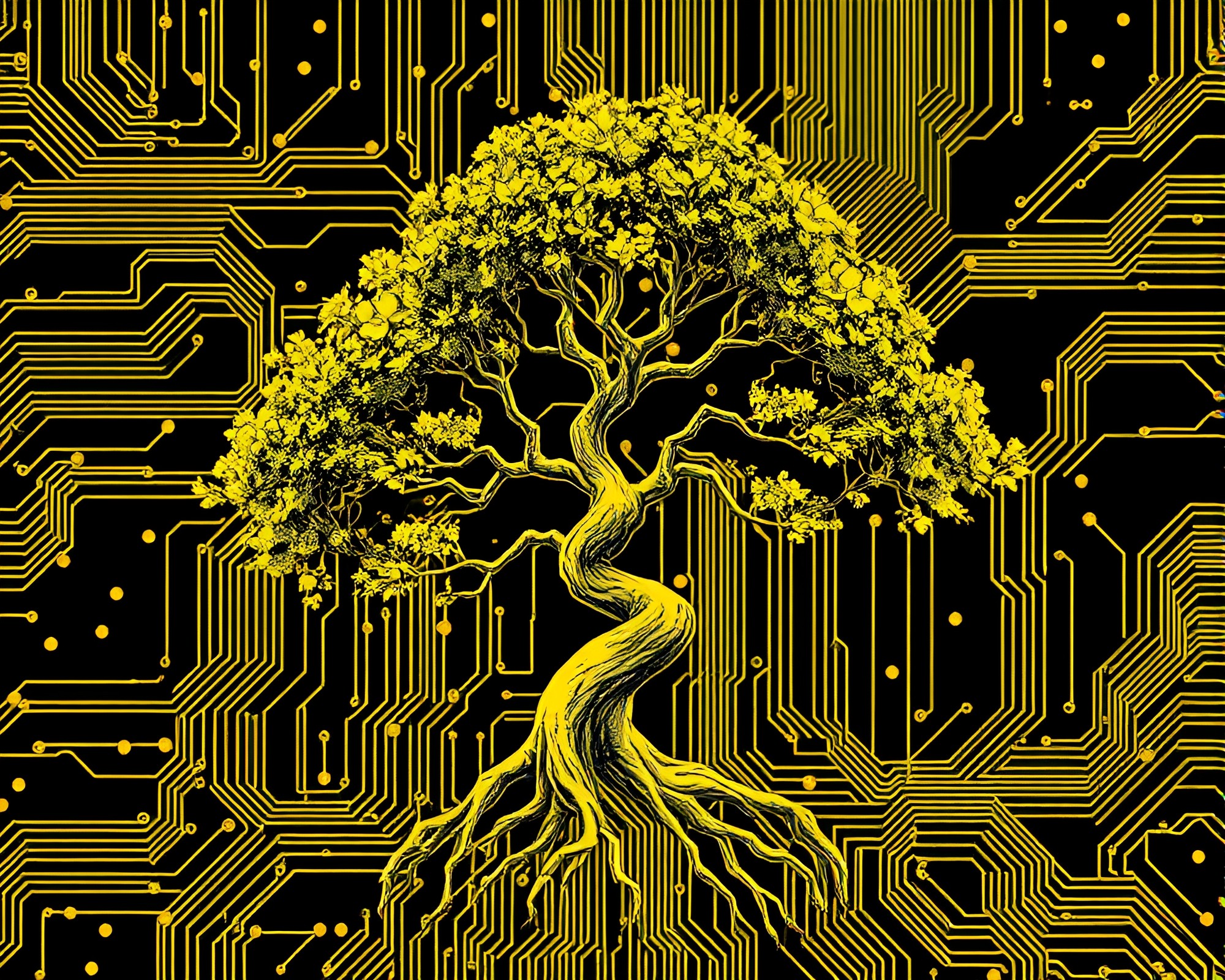 Ethereal Neural Style Bonsai Circuit Board – free AI stock image