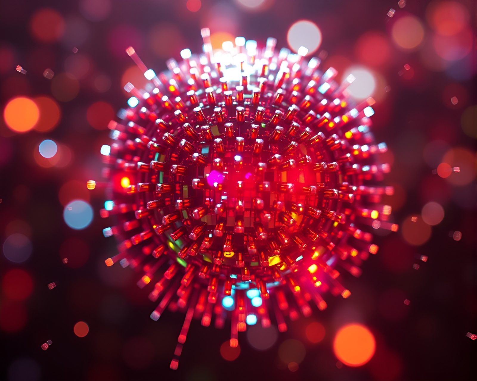 Chromatic aberration swirls around nanobot swarm under disco ball