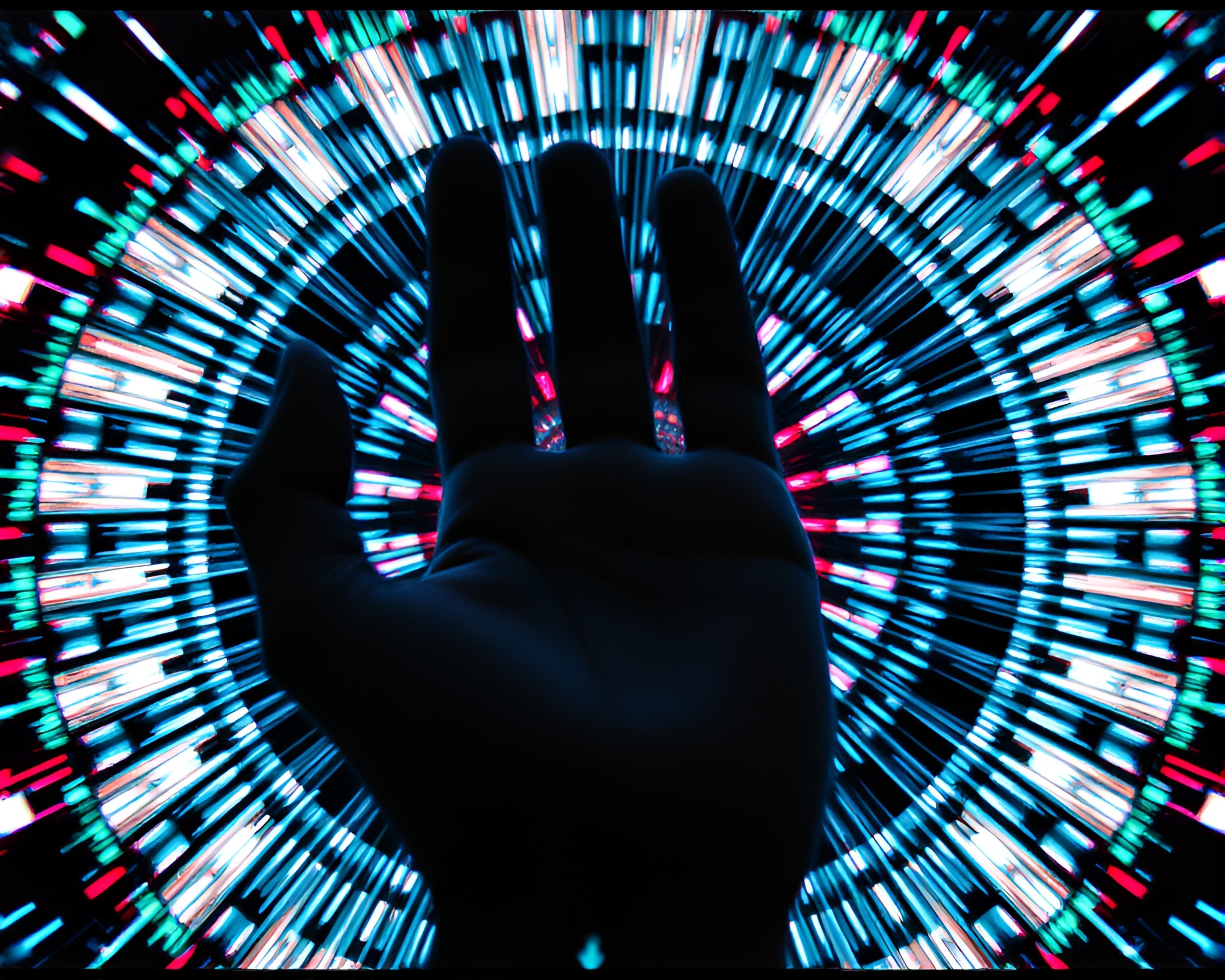 Surreal Cybernetic Hand in VHS Distortion – free AI stock image