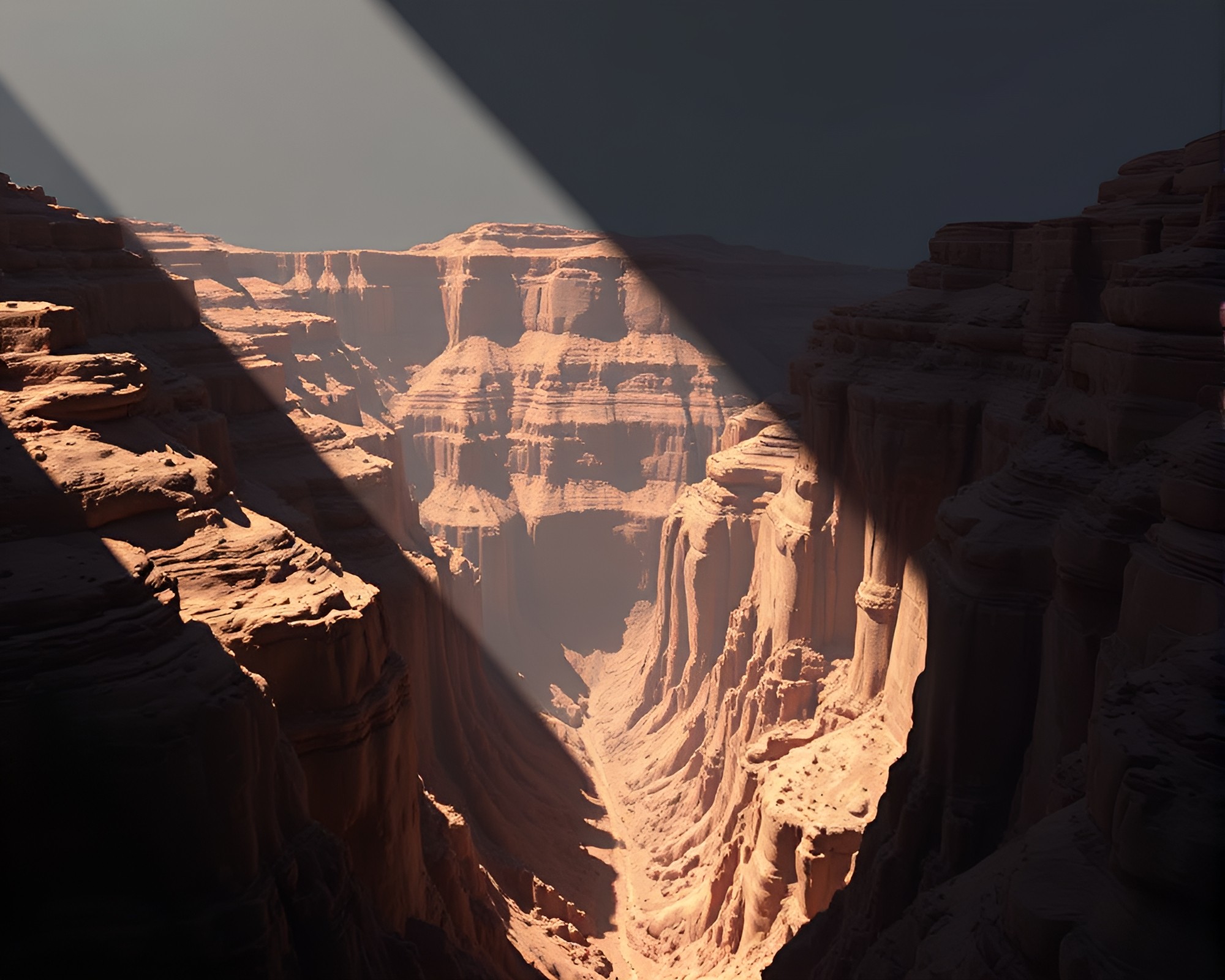 Eroded Canyon Shadows: VHS Distorted Poly Render – free AI stock image