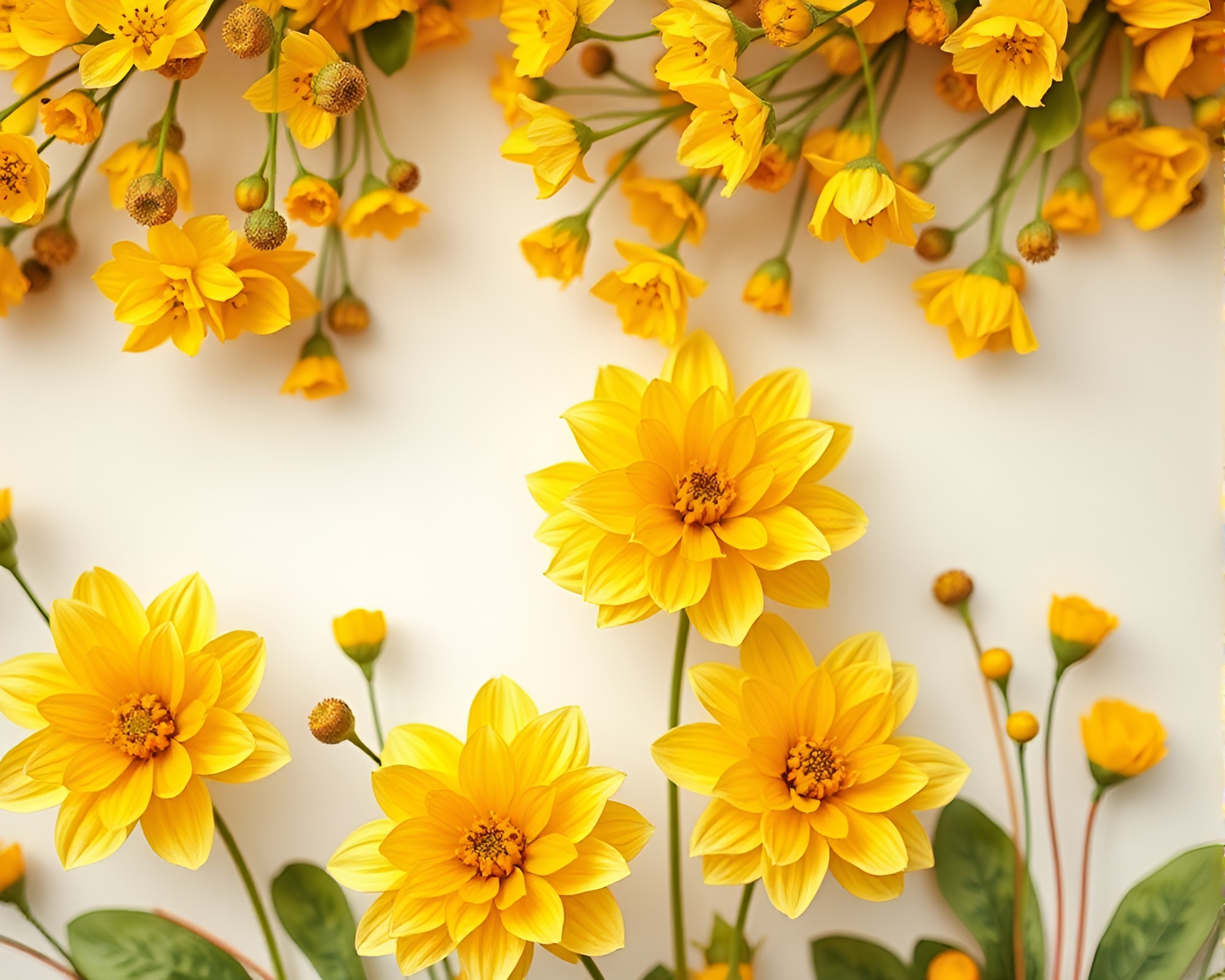 Mustard Yellow Cavern Blooms Watercolor Art – free AI stock image