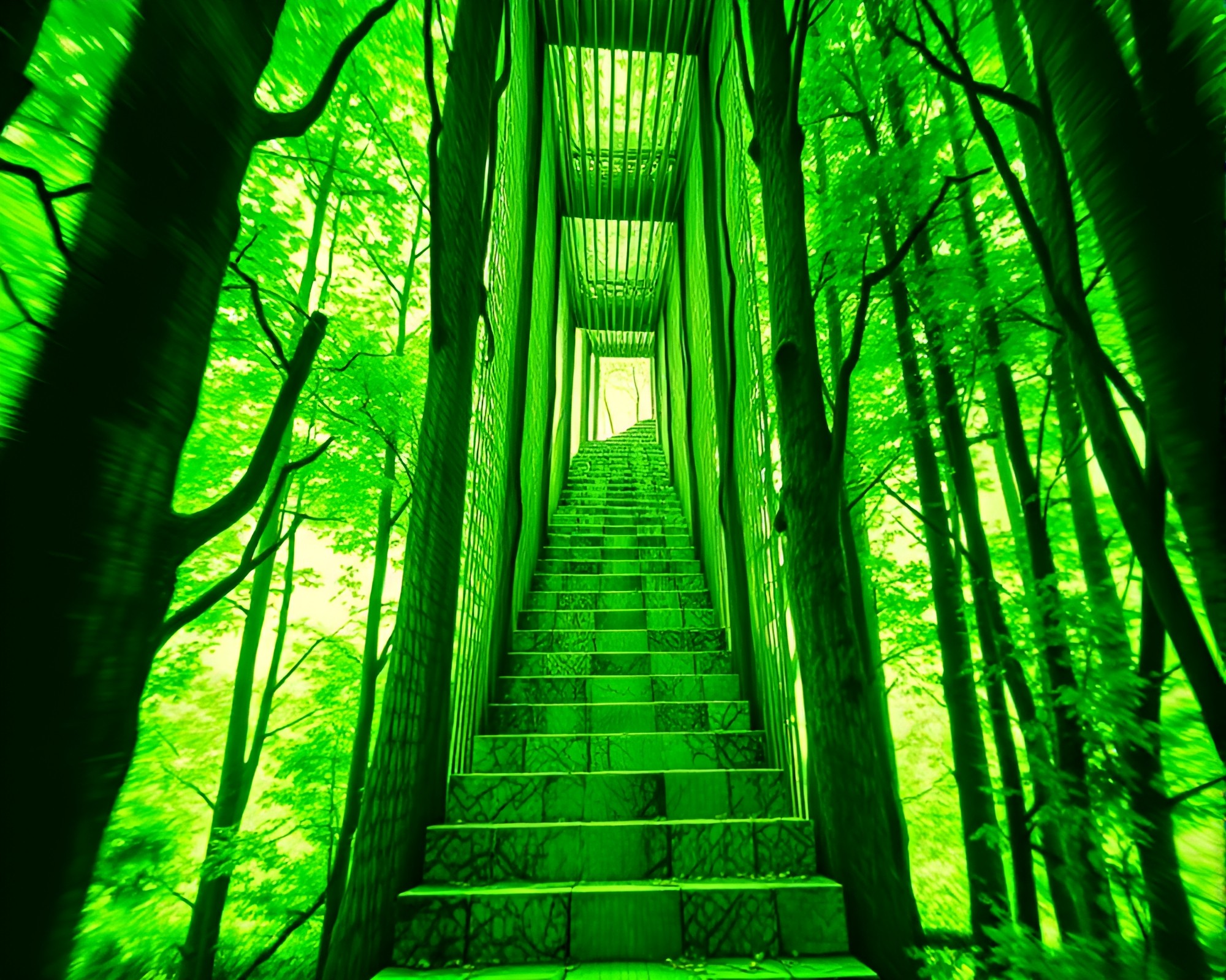 Enchanted Forest Halftone Staircase – free AI stock image