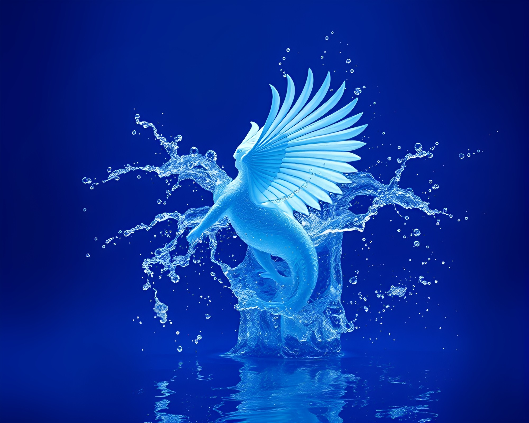 Chimera beneath rippling water distortion in cobalt blue light – free AI stock image