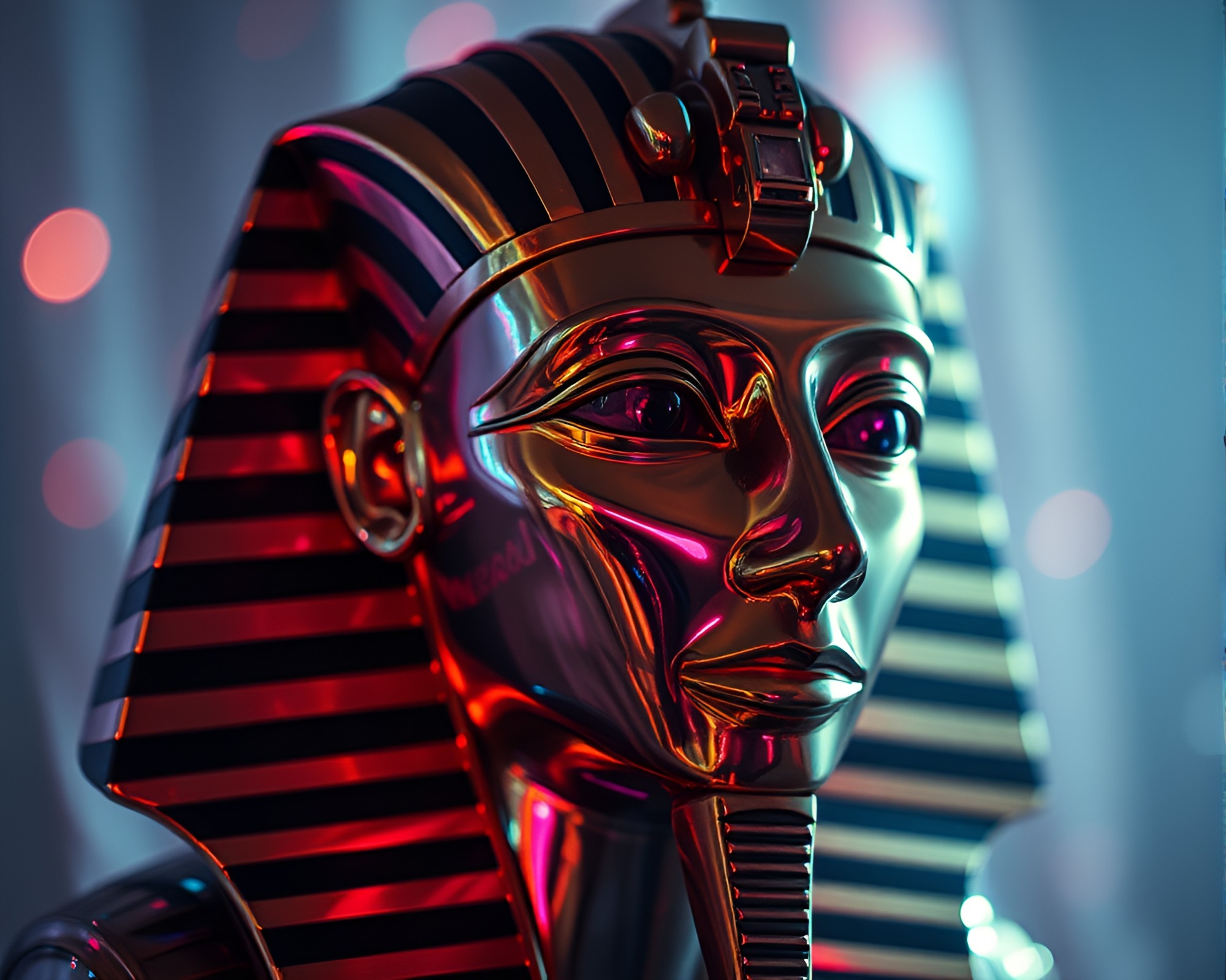 Vaporwave Pharaoh Hologram: Regal Futuristic Composition – free AI stock image