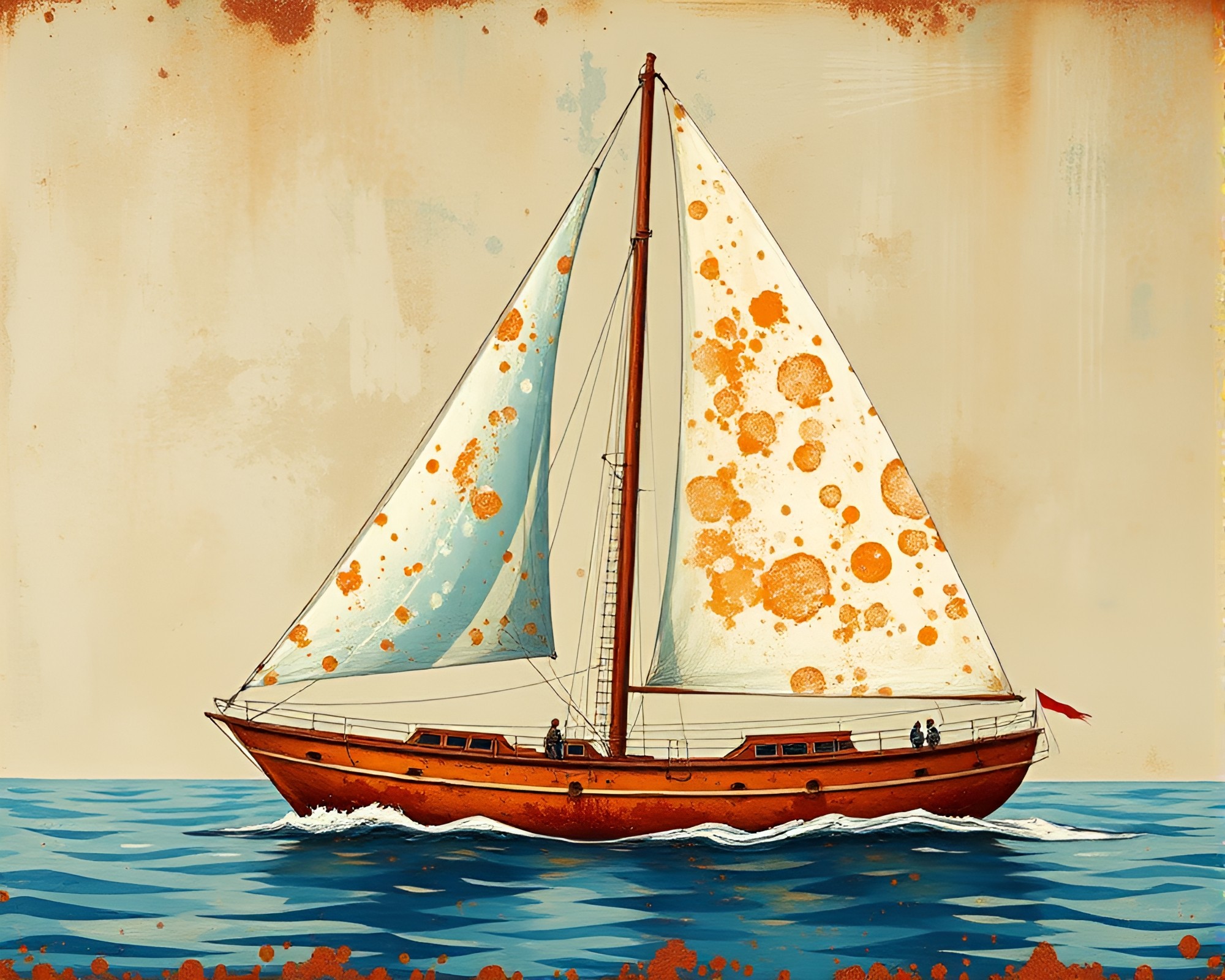 Rust Stained Solar Sailboat on Fresco Painting – free AI stock image