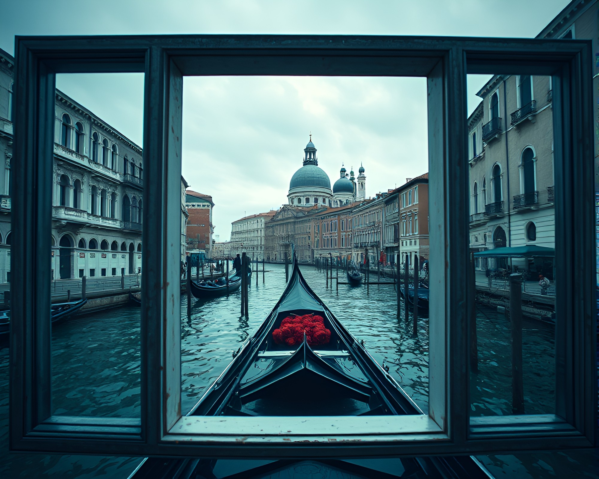 Venetian Gondola Through Dystopian Framing – free AI stock image