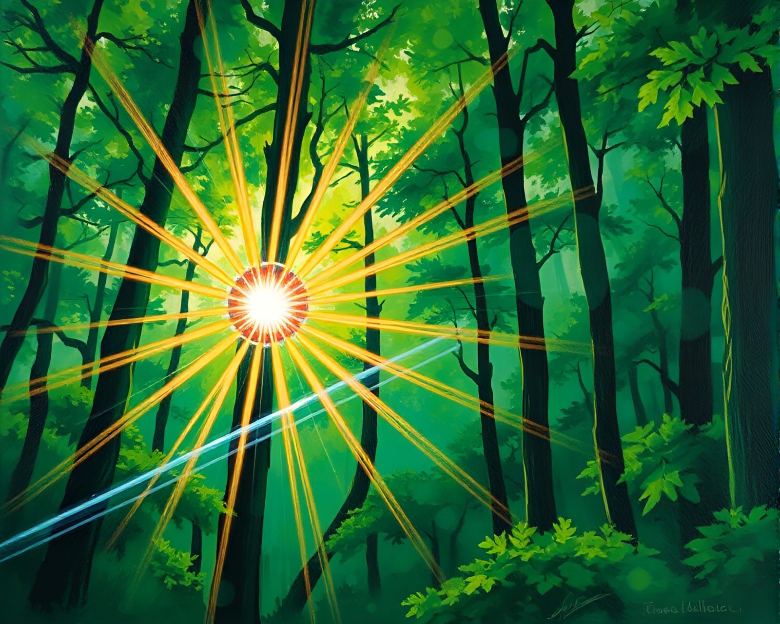 Samurai sword wielded in magical green forest setting