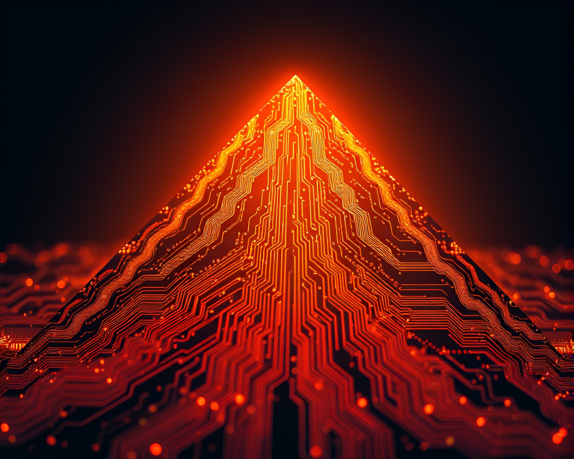 Pyramid of Fractal Circuit Board Traces – free AI stock image