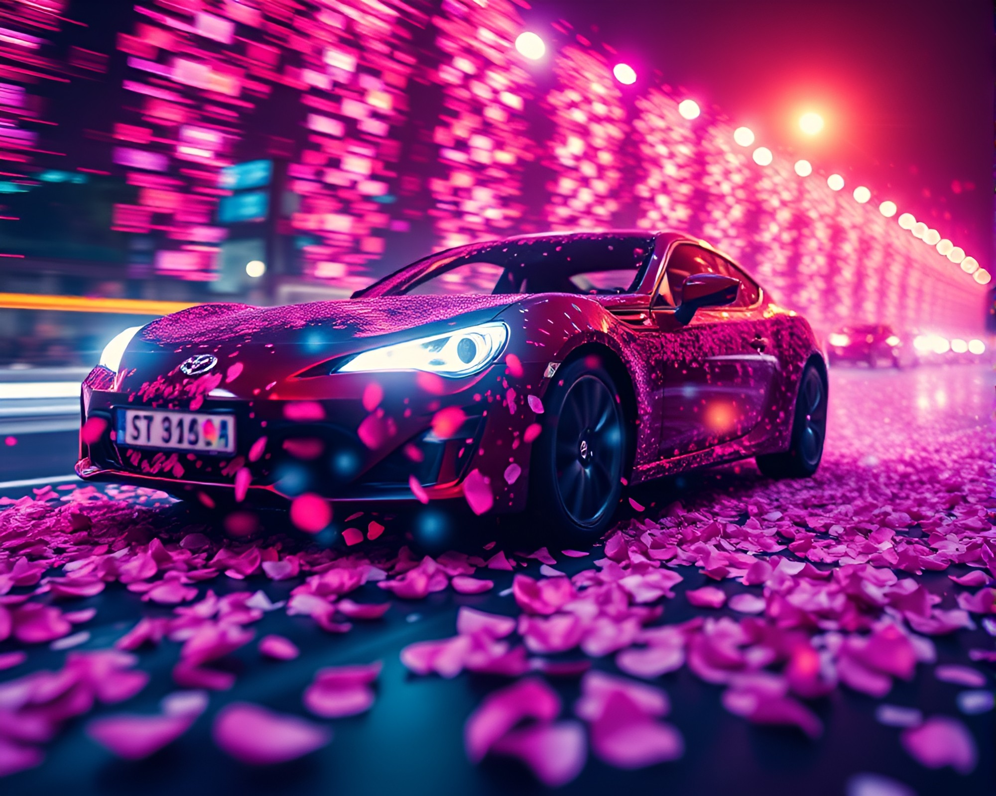 Fractal Flying Car Among Flower Petals – free AI stock image