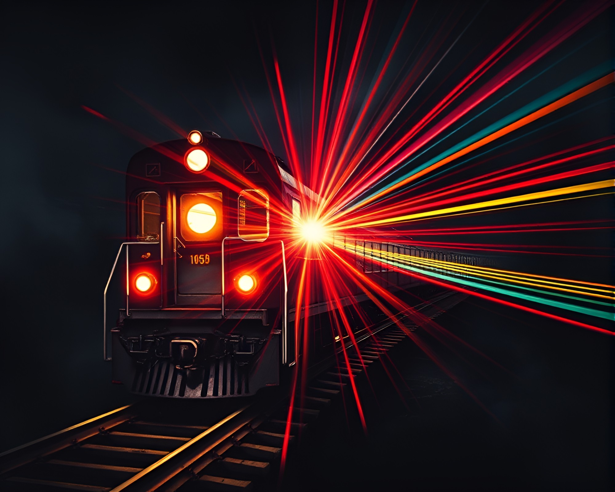 Armor-clad train traversing prism-lighted world – free AI stock image