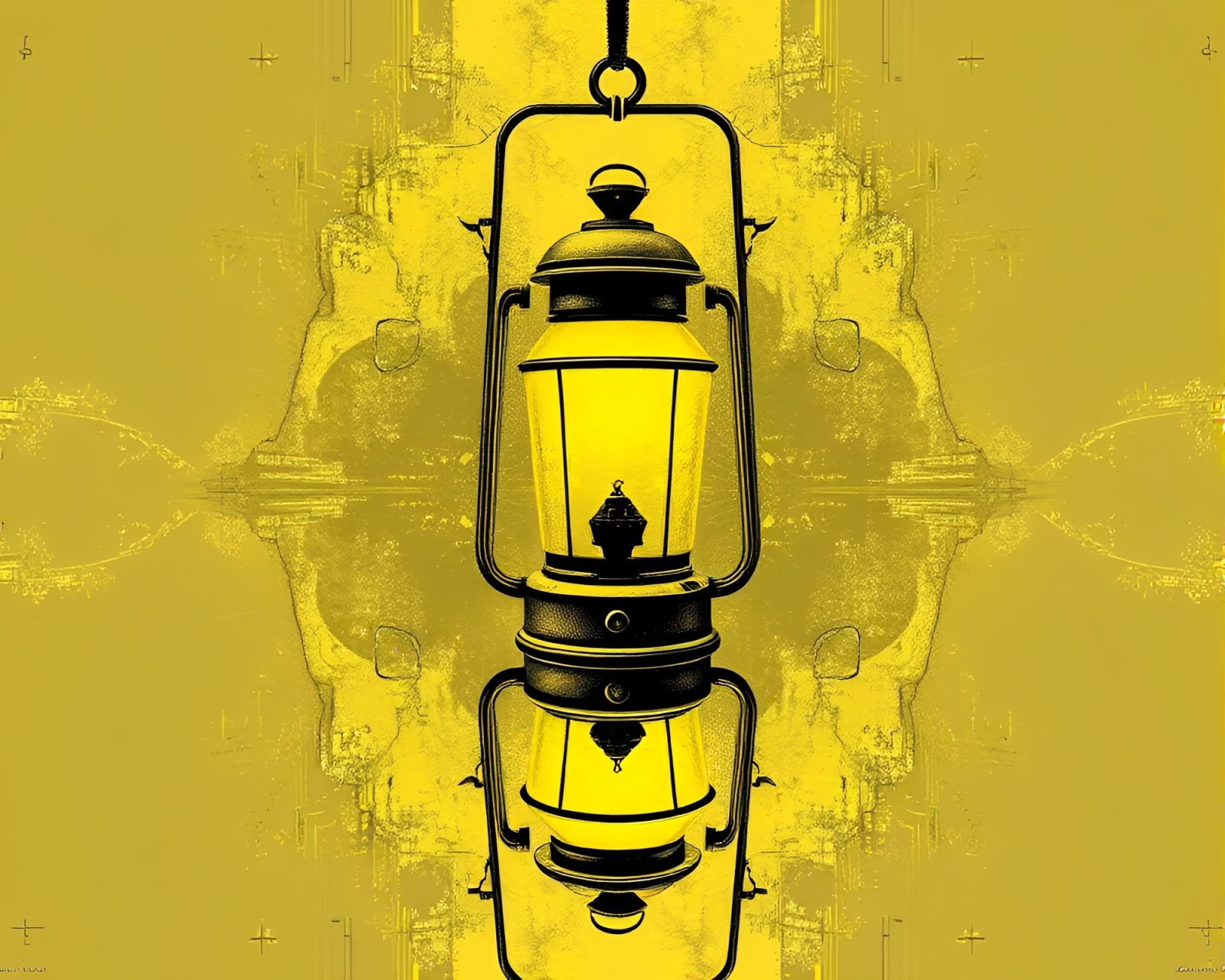 Illustration of cyberpunk scene with mirrored oil lantern
