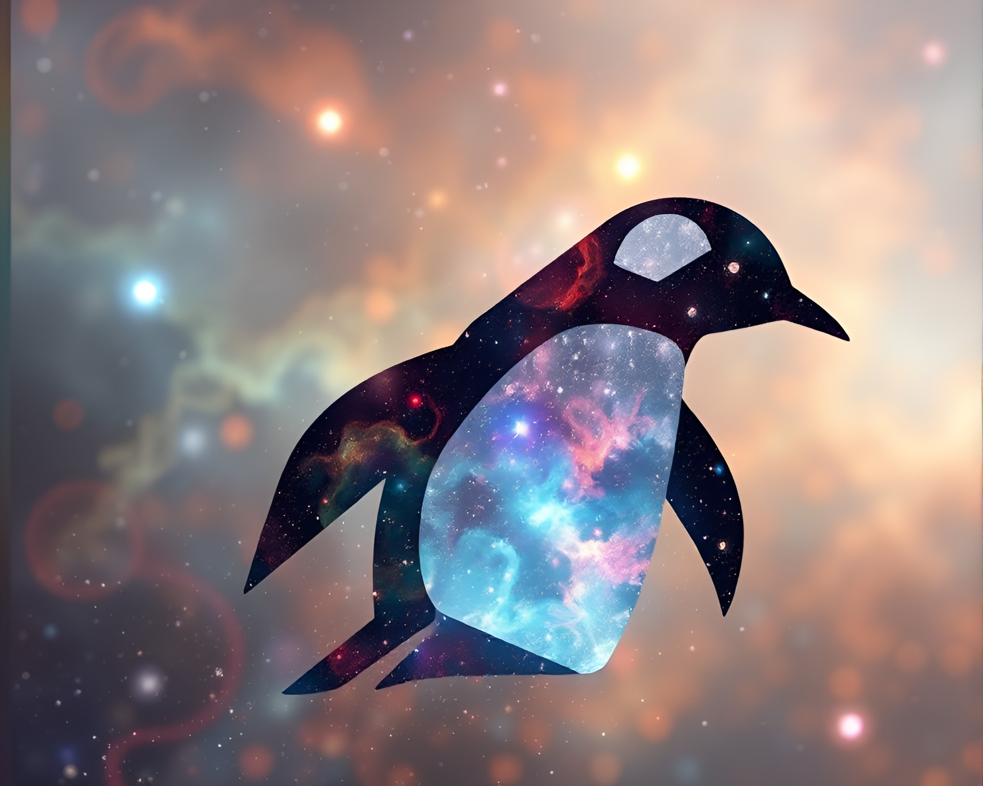 Cosmic Penguin Origami with Dust Overlay – free AI stock image