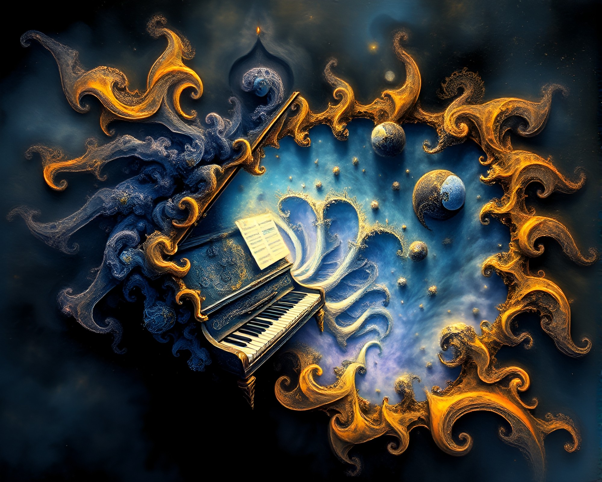 Fractal Piano Hatching in Indigo Mystery – free AI stock image