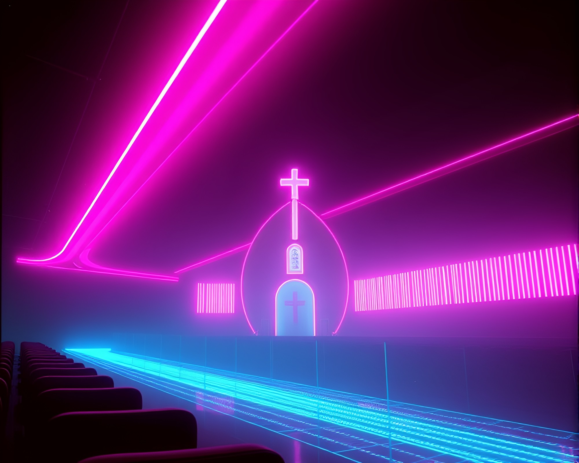 Retrowave Submarine Exploration in Church Candlelight Scan Lines – free AI stock image