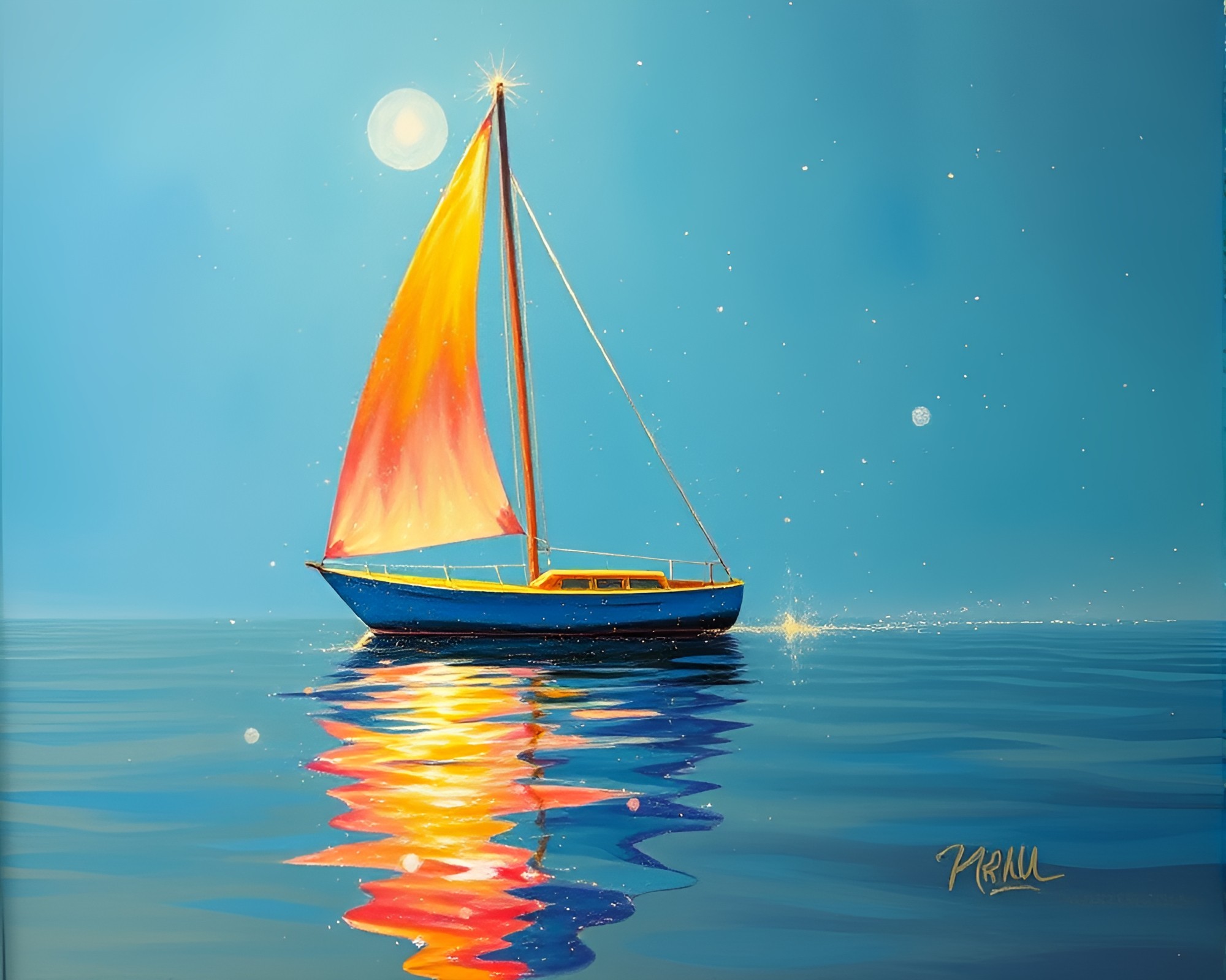 Prismatic Solar Sailboat Traveling Through Stardust Galaxy – free AI stock image